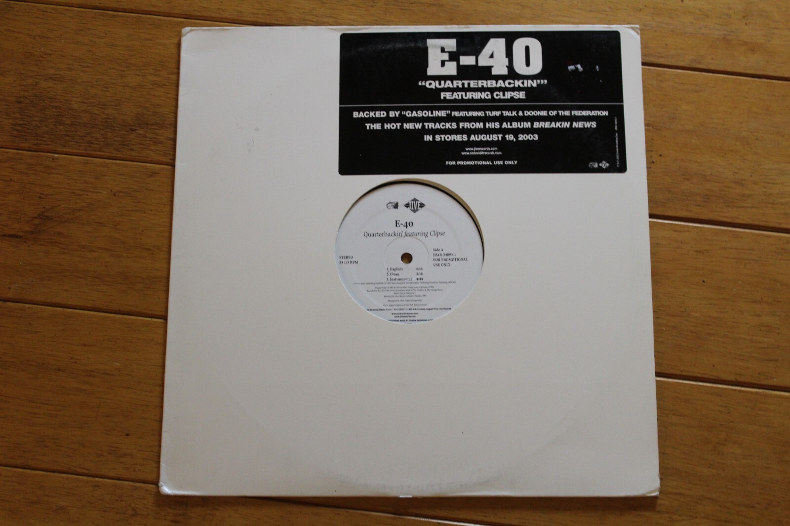 E-40 – QUARTERBACKIN / GASOLINE 12″ SINGLE PROMO INSTRUMENTAL VG+SICKWIDIT