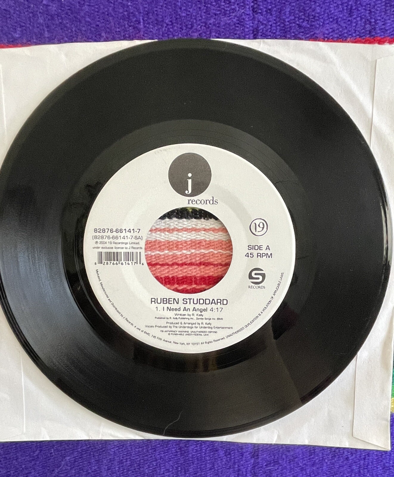 RUBEN STUDDARD I NEED AN ANGEL / AMAZING GRACE 7″ VINYL JUKEBOX 45RPM.