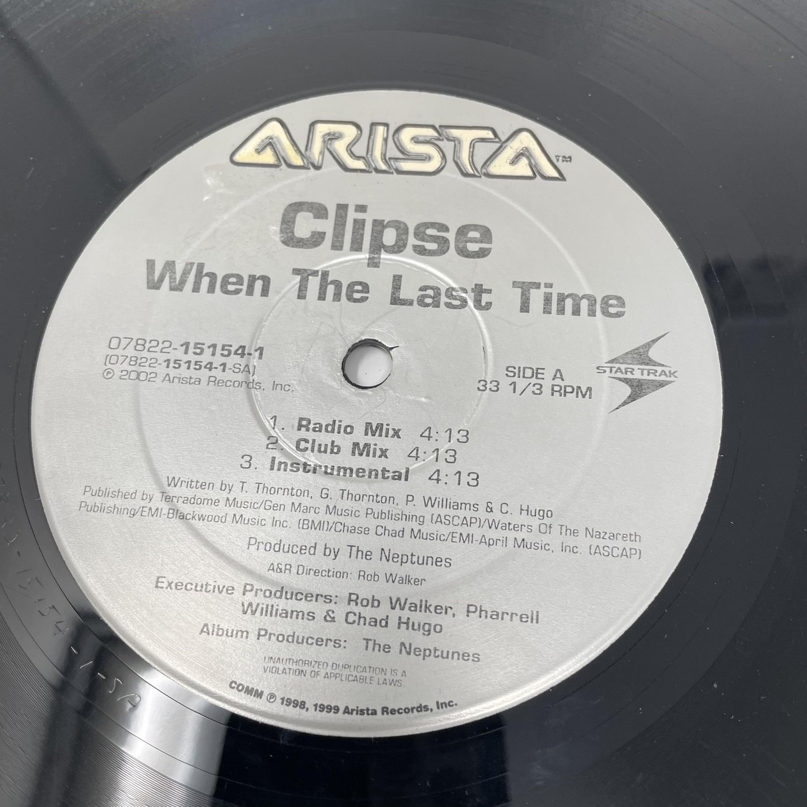 Clipse Vinyl 12″ Single When The Last Time Hip Hop Rap Arista 2002 Neptunes