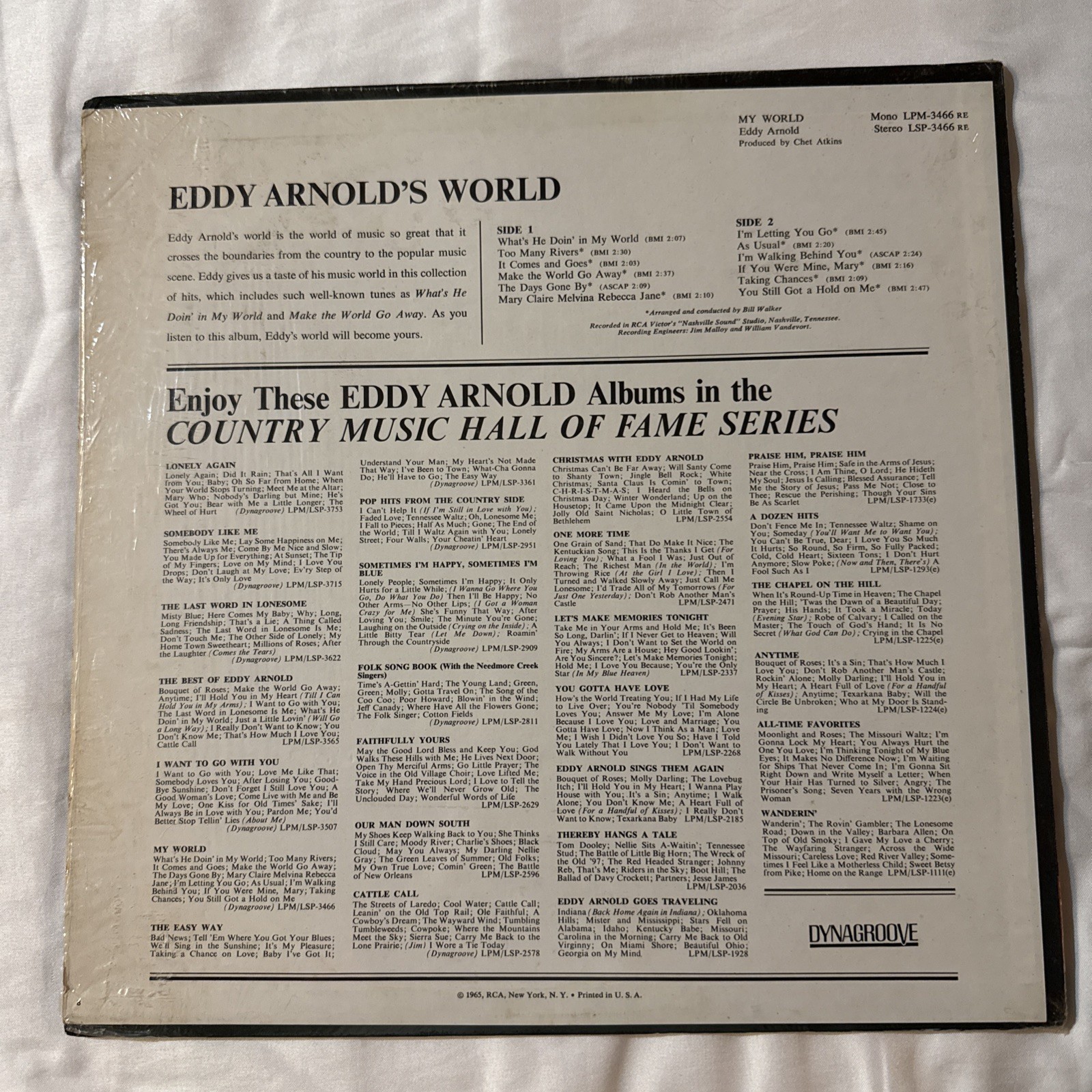 Eddy Arnold My World LP RCA 1965 RCA Stereo plastic slipcover LSP 3466