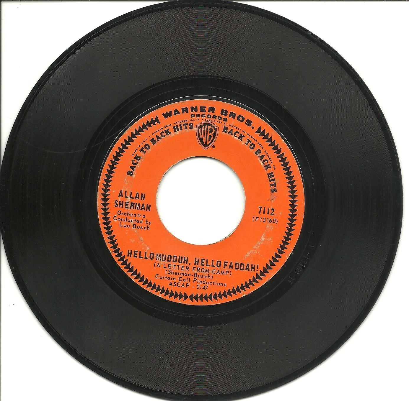 Allan Sherman-Hello Mudduh, Hello Faddah!-45 RPM-comedy-WB 7112-Reissue-vinyl-