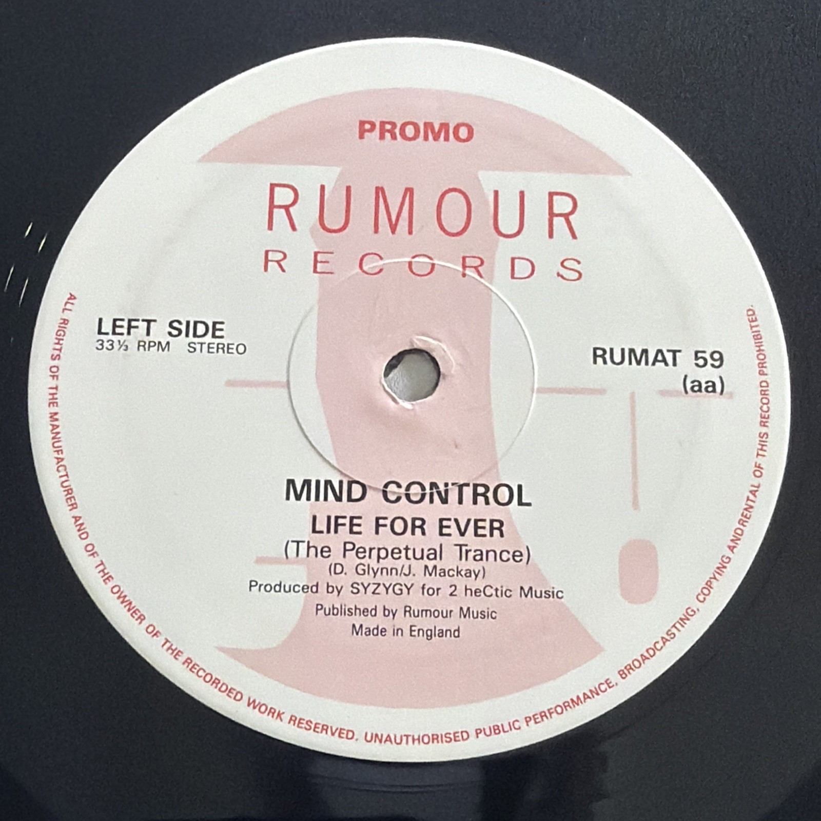 Mind Control – Life For Ever (12″, Promo) Trance Techno Vinyl Record 1992 EX/VG