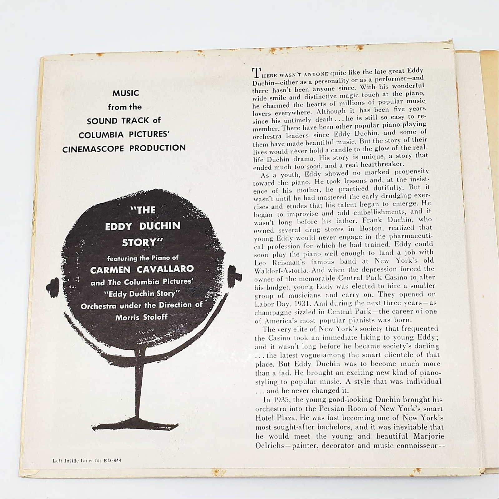 Carmen Cavallaro The Eddy Duchin Story 3x EP Record Decca 1956 ED 844