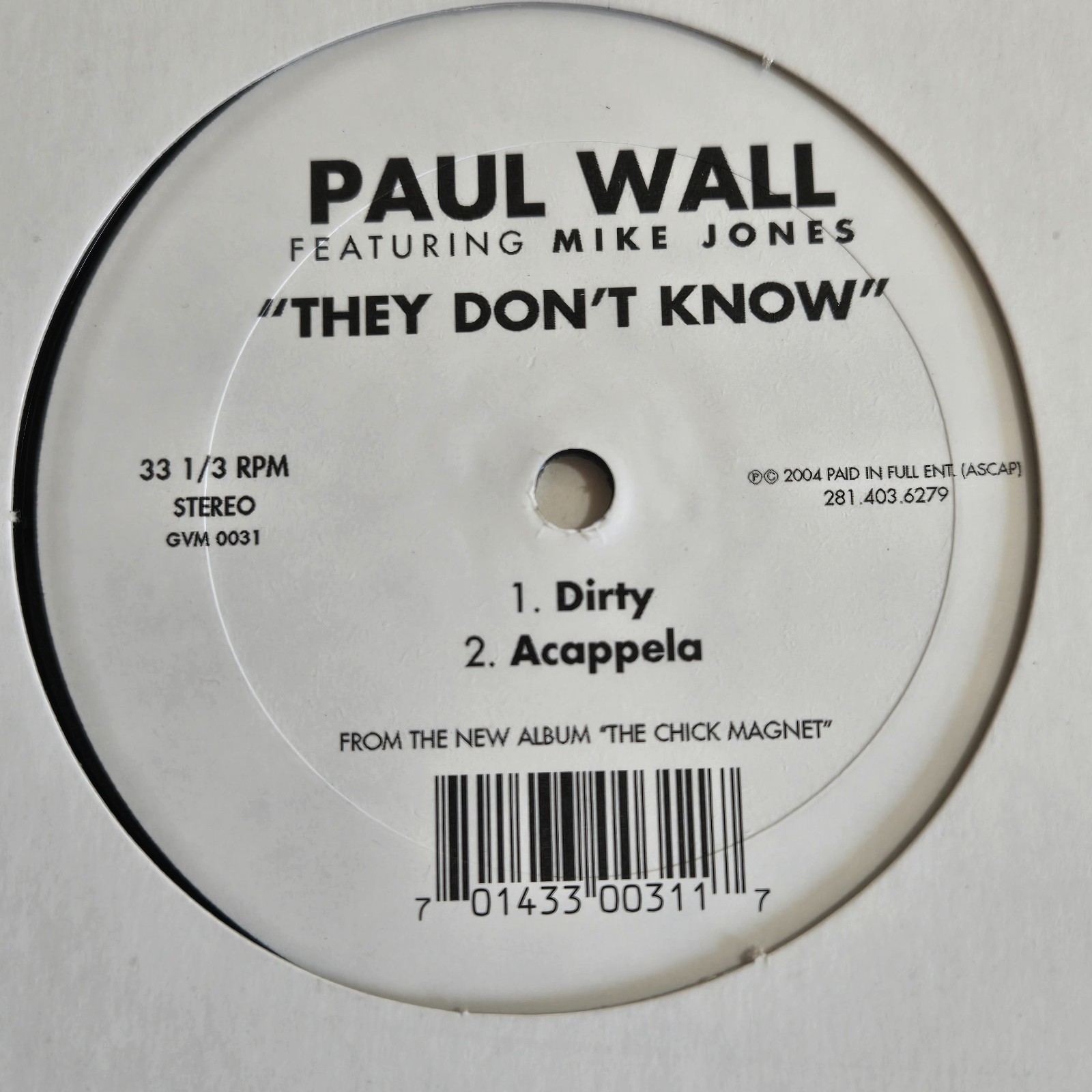 Paul Wall & Mike Jones – They Don’t Know 12″ Vinyl Record 2004 Paid In Full