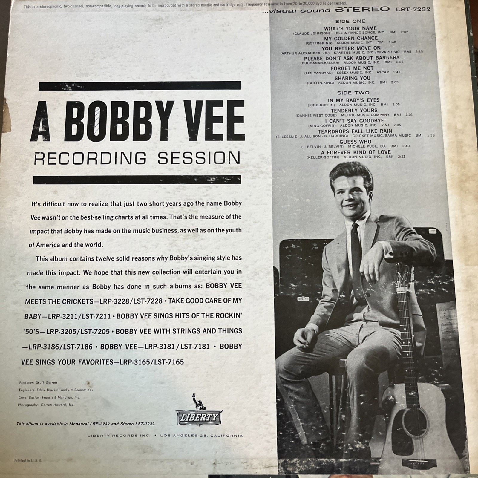 Bobby Ever Recoding Session Vintage Vintage Record Last-7232