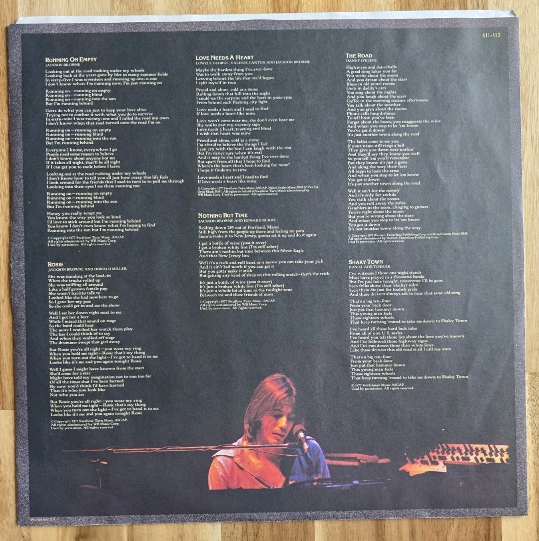 Jackson Browne Running On Empty 1977 1st Press PRC-W NM Booklet Lyrics Ex-NM