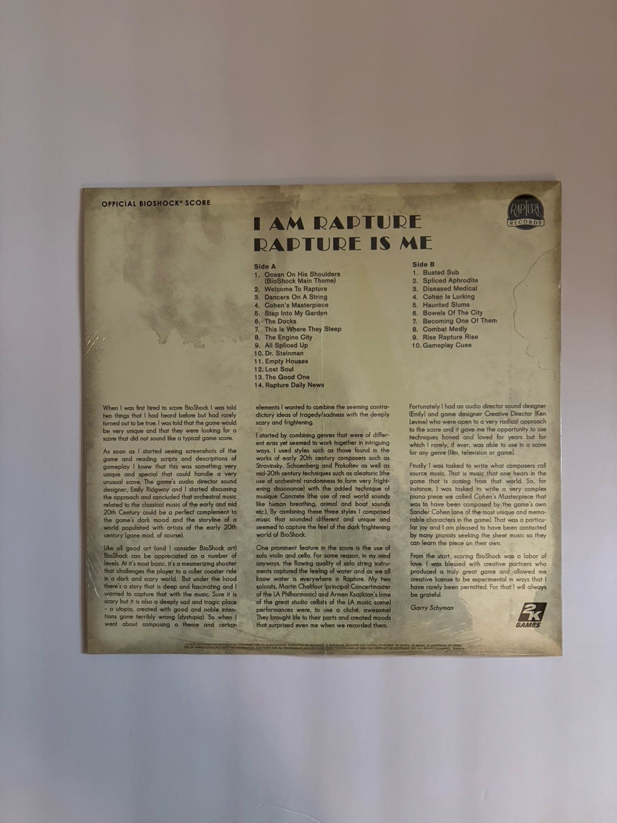 Bioshock 2 Score – I Am Rapture Is Me – Special Edition Soundtrack Vinyl