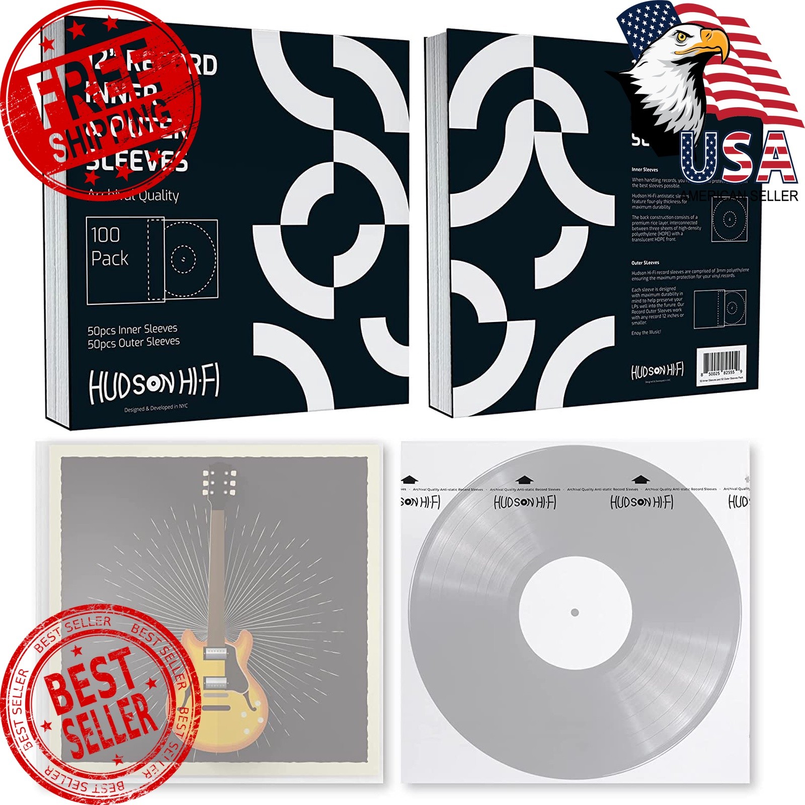 Hudson Hi-Fi Vinyl Record Sleeves 50 Inner 50 Outer