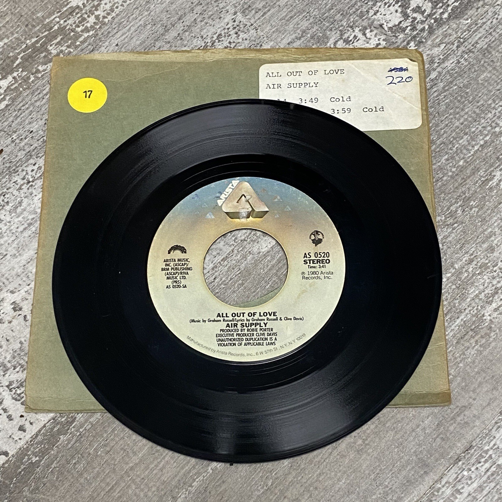 Air Supply All Out Of Love Old Habits Die Hard Single Record Jukebox 45