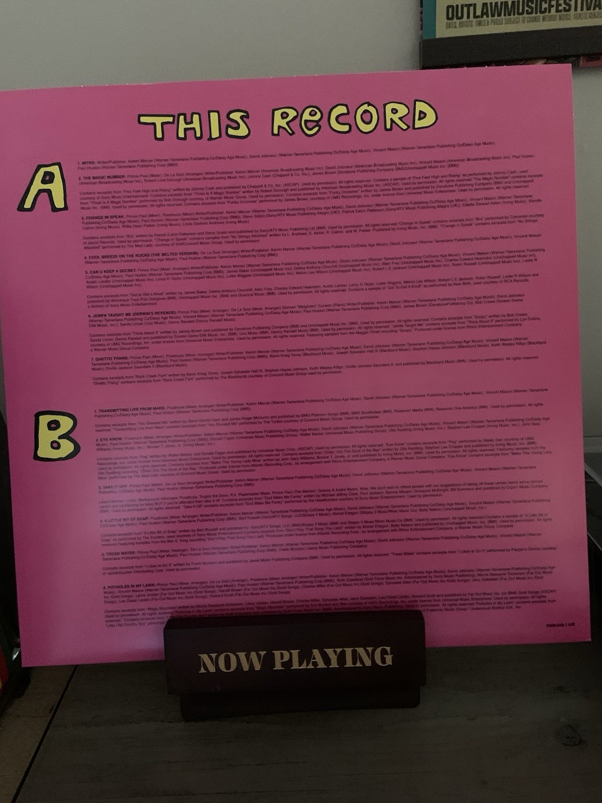De La Soul 3 Feet High & Rising 2023 Reissue Magenta Vinyl, 2 LPS