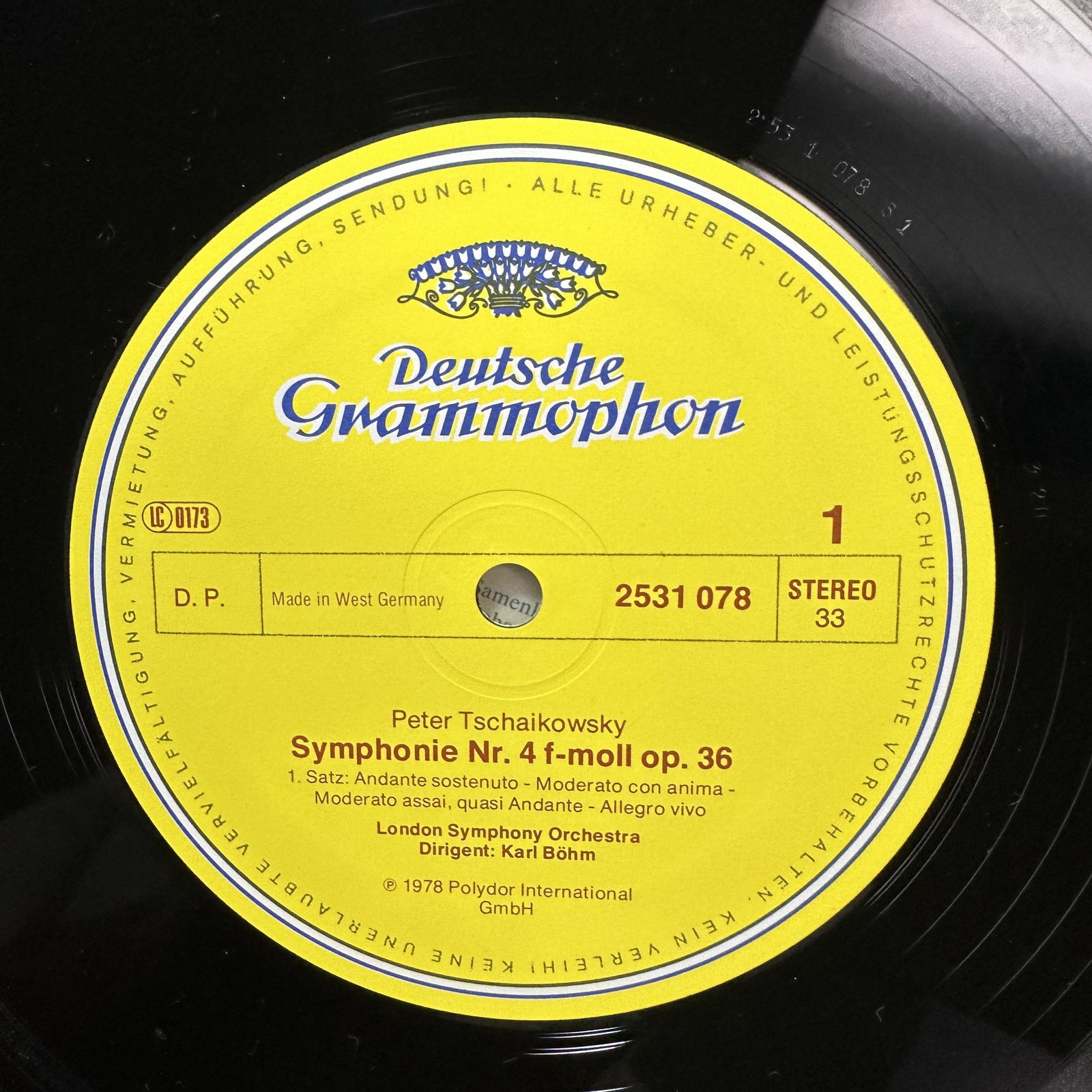 Symphony No. 4 LP Vinyl Record Tchaikovsky DG DGG 2531 078 Bohm