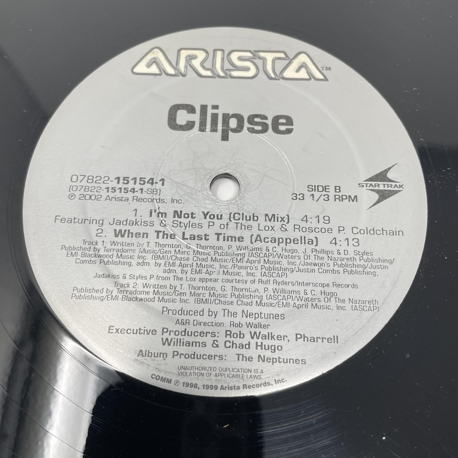 Clipse Vinyl 12″ Single When The Last Time Hip Hop Rap Arista 2002 Neptunes