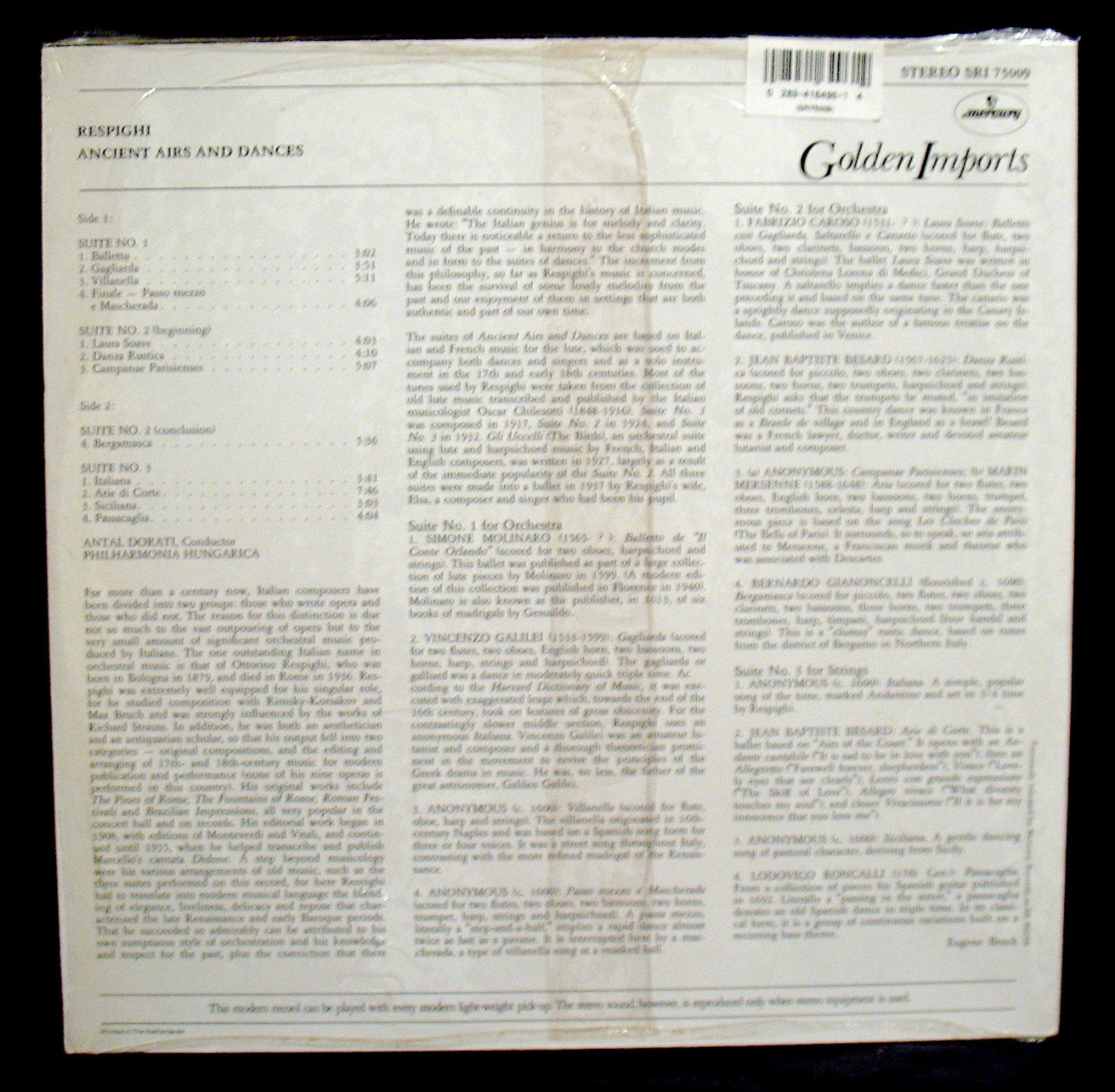 RESPIGHI-ANCIENT AIRS & DANCES-PHILHARMONIC HUNGARIA-DORATI-N Mint Import Album