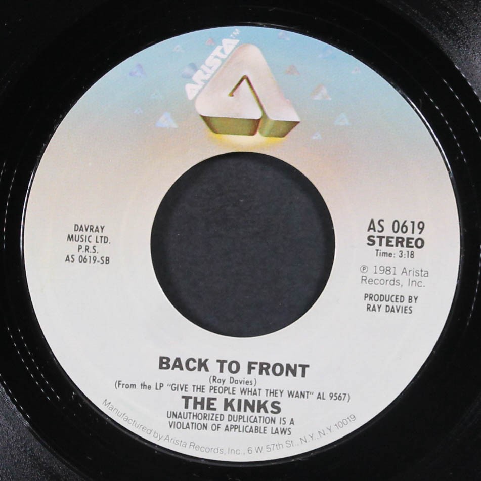 KINKS: destroyer / back to front ARISTA 7″ Single 45 RPM