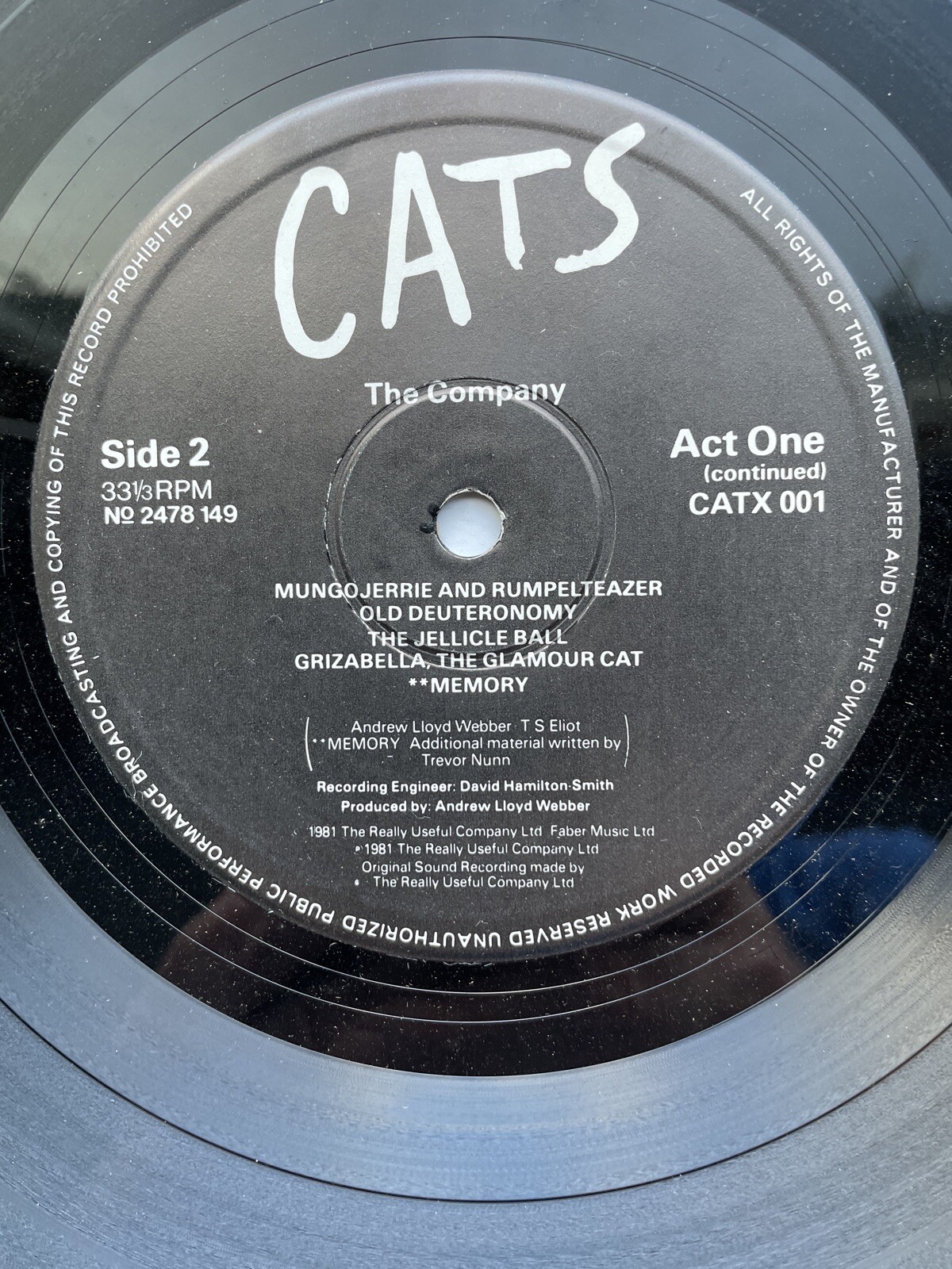 Andrew Lloyd Webber ‎– Cats LP ORIG 1981 London Cast Polydor ‎UK – CATX 001 EX
