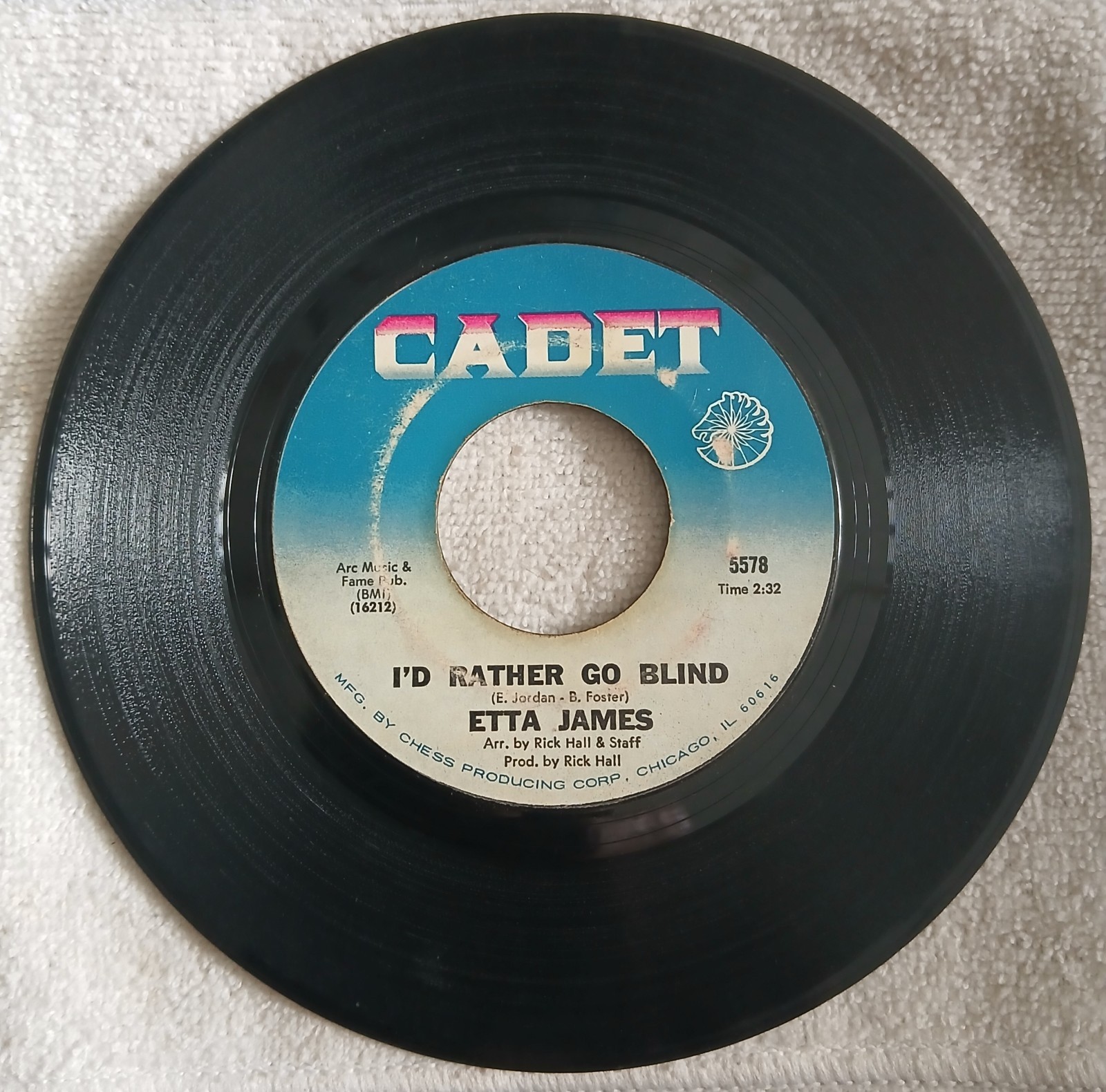 Rare: Etta James “I’d Rather Go Blind/Tell Mama” EXCELLENT An 8.7 Cadet 45 #5578