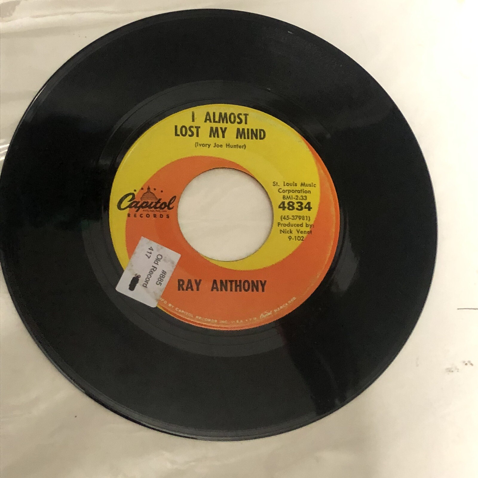 Ray Anthony Trouble In Mind Record 45 Vinyl Capitol Records