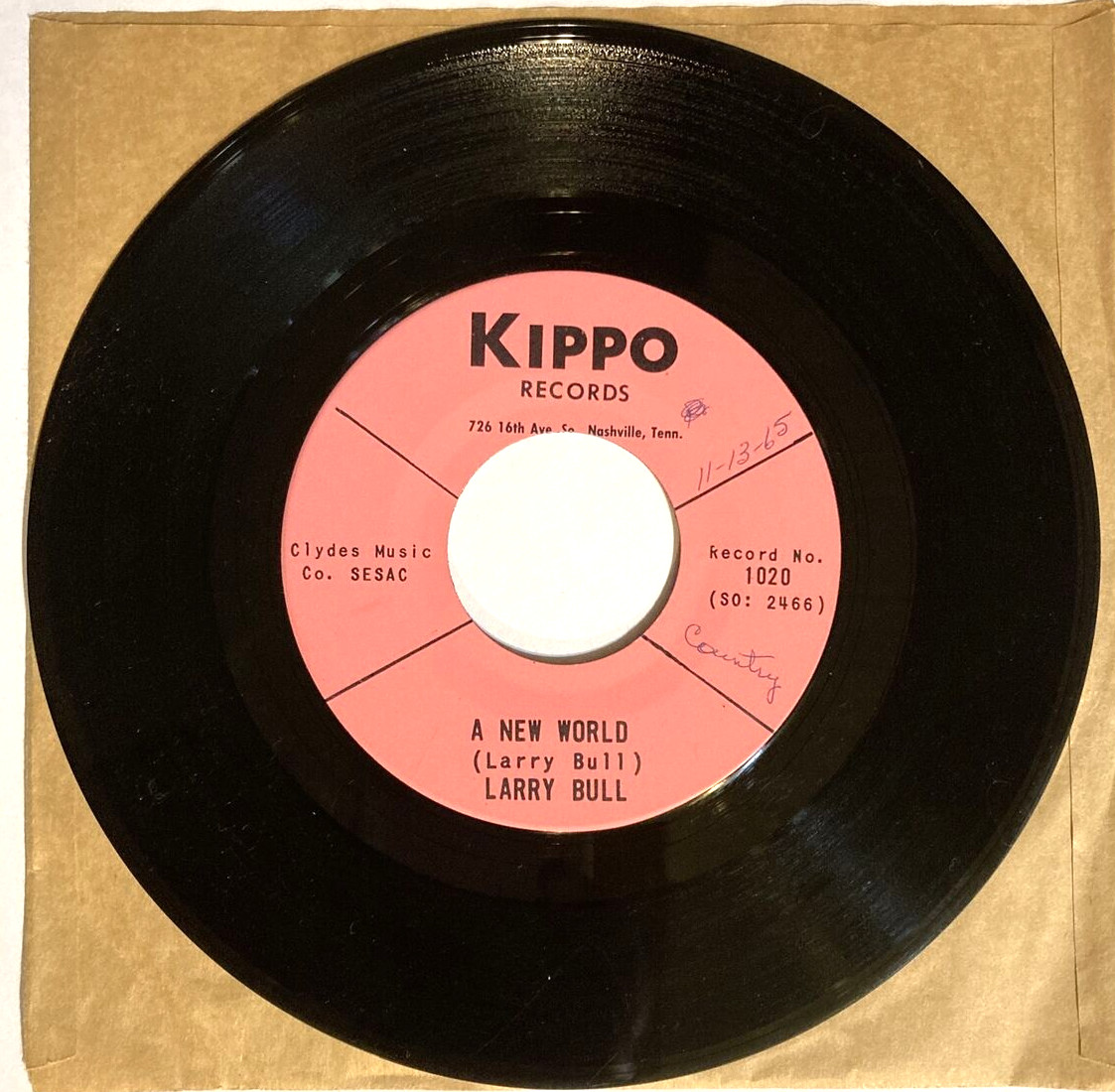 45 RPM Larry Bull Lonely Company / A New World 1020 SO 2466 Kippo Records