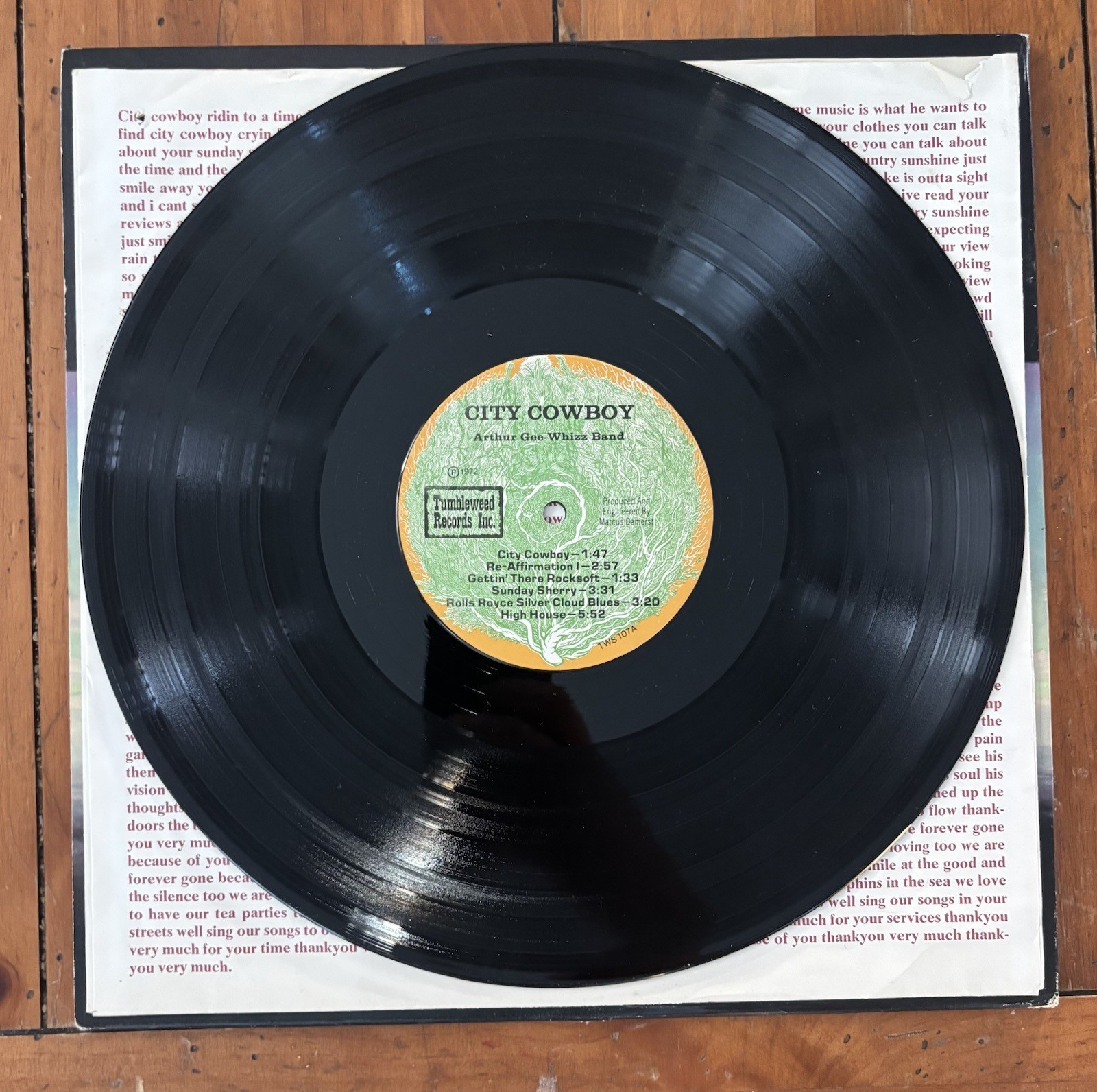 Arthur Gee-Whizz Band – City Cowboy LP (1972 Tumbleweed Records, US Pressing)