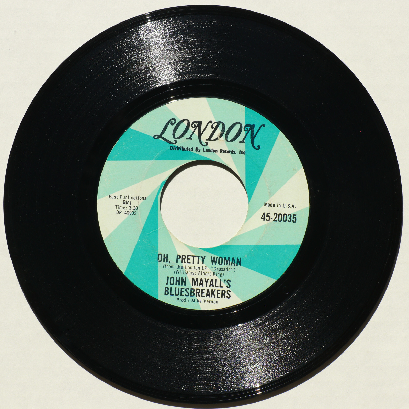 John Mayall’s Bluesbreakers *Suspicions/Oh, Pretty Woman* 45 rpm Vinyl 7″ Single