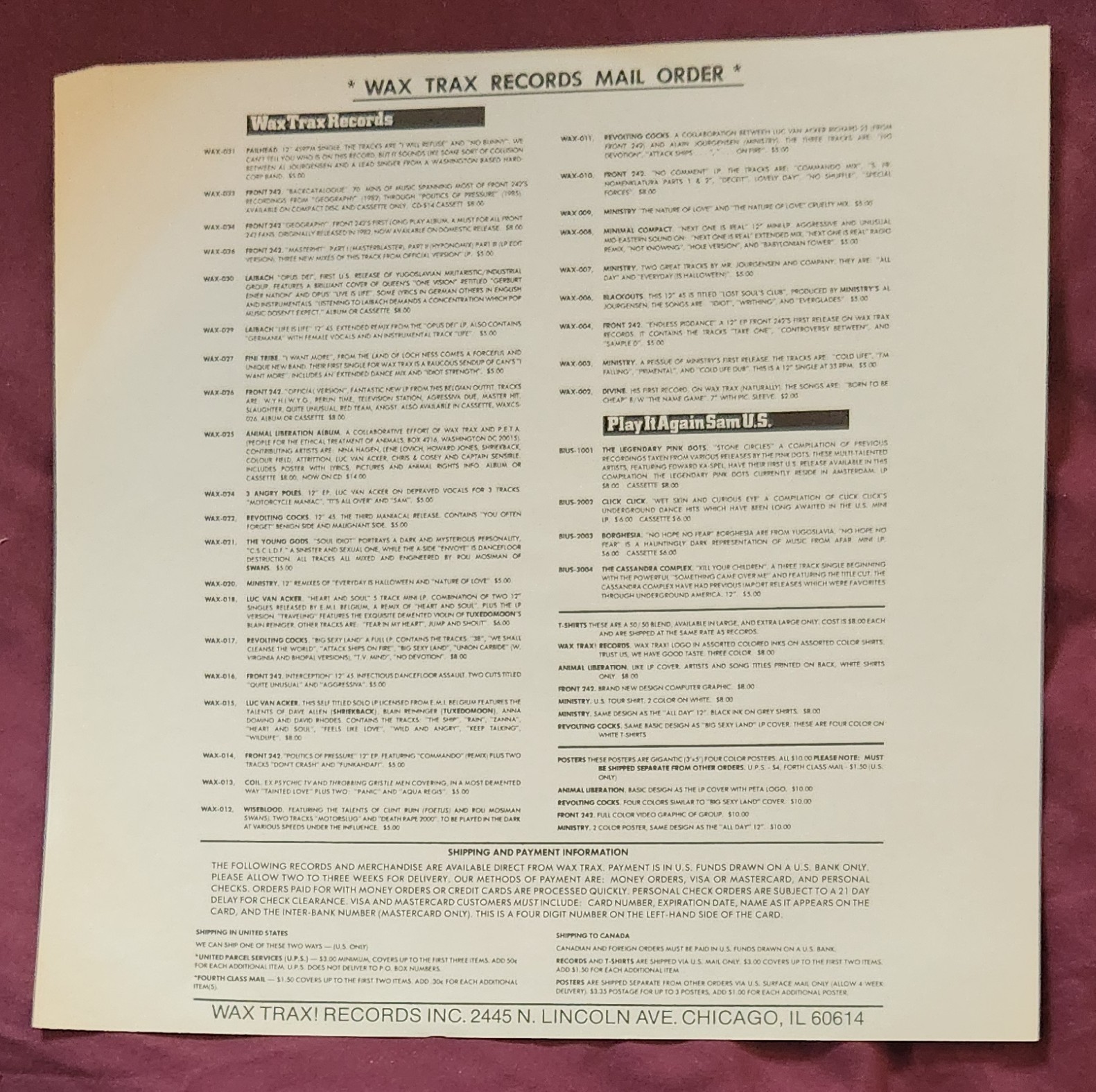 Front 242 – Interception – 12″ Vinyl – Wax Trax 016 – US – 1987 – EX