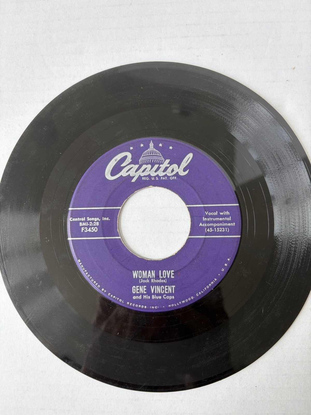 Gene Vincent Be-Bop-A-Lula / Woman Love 45 RPM Capitol F3450 Rockabilly