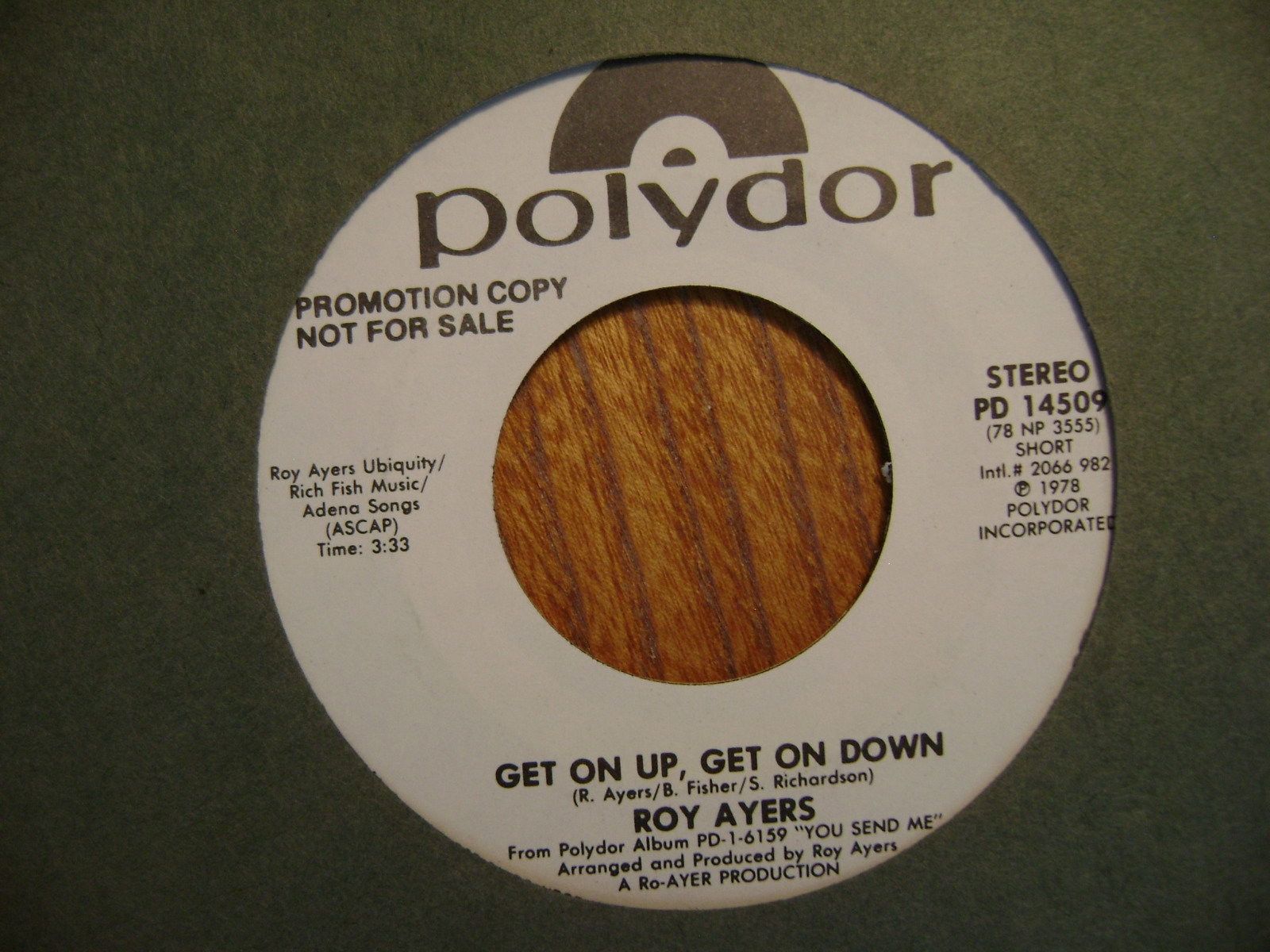 PROMO POLYDOR 45 RECORD 14509/ROY AYERS/GET ON UP, GET ON DOWN/ NR MINT