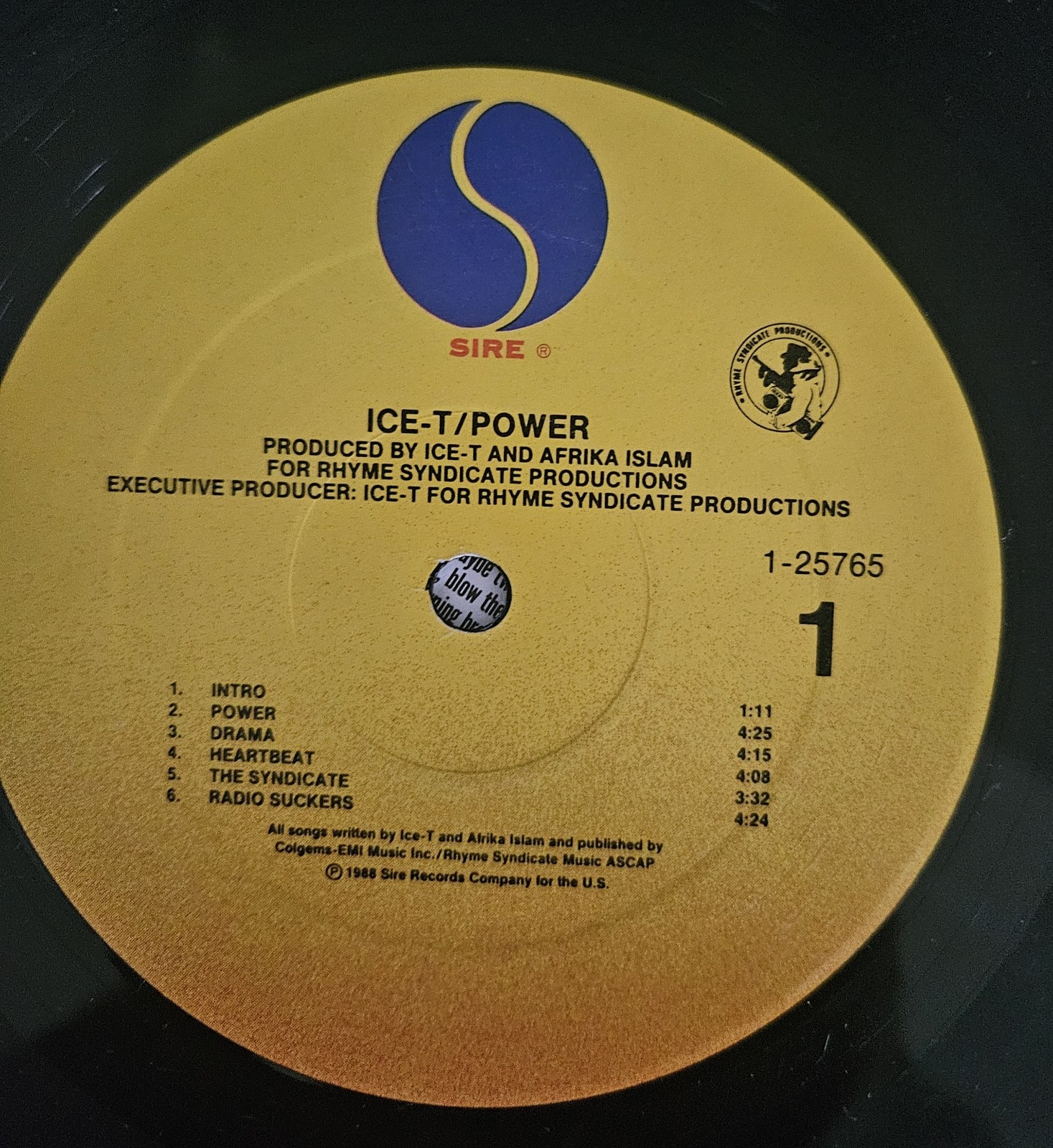 Ice-T Power Vinyl LP Album 1988 Vintage1 -25765 Sire G++ Condition