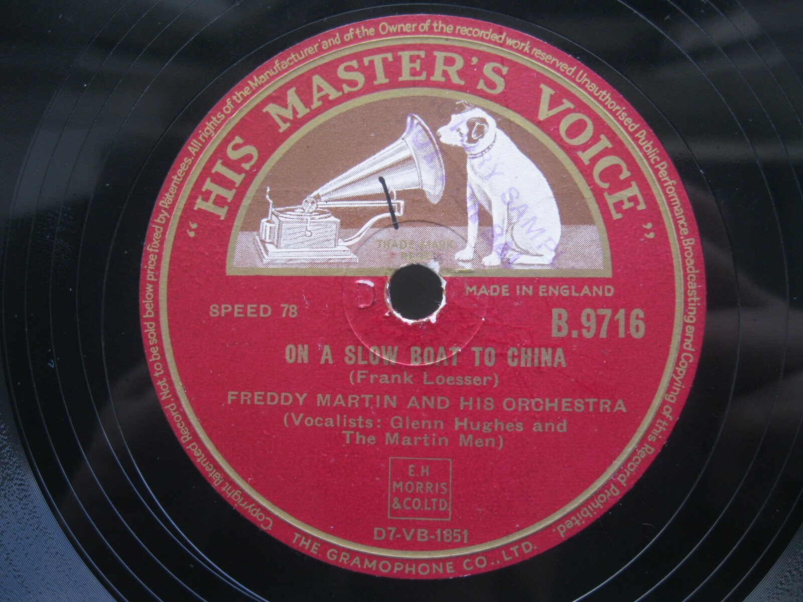 FREDDY MARTIN 78 RPM ON A SLOW BOAT TO CHINA / CZARDAS 1949 UK HMV B.9716 EX