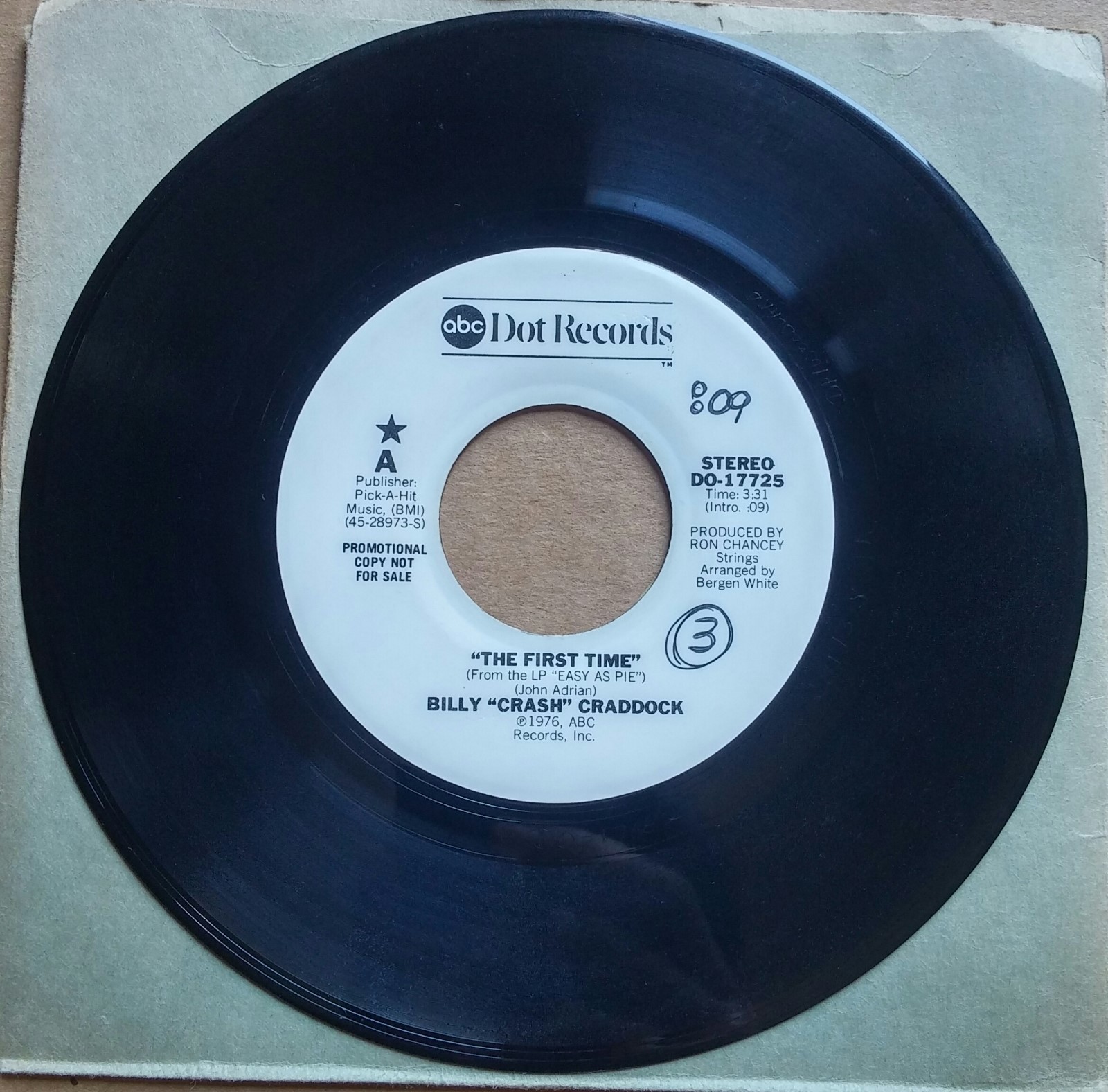 BILLY CRASH CRADDOCK The First Time DJ PROMO COUNTRY 7″ ABC DOT Records ’76