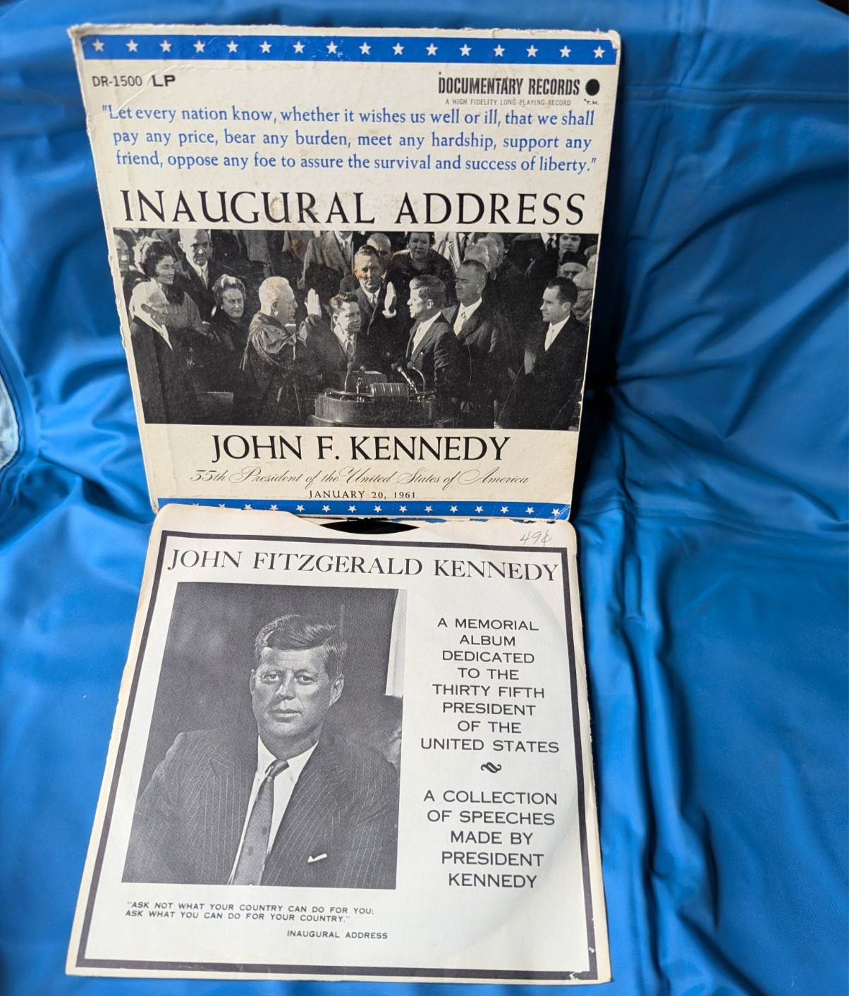 President John F Kennedy Lot of 2 7″ Records ~ Inagural Address & Memorial Album