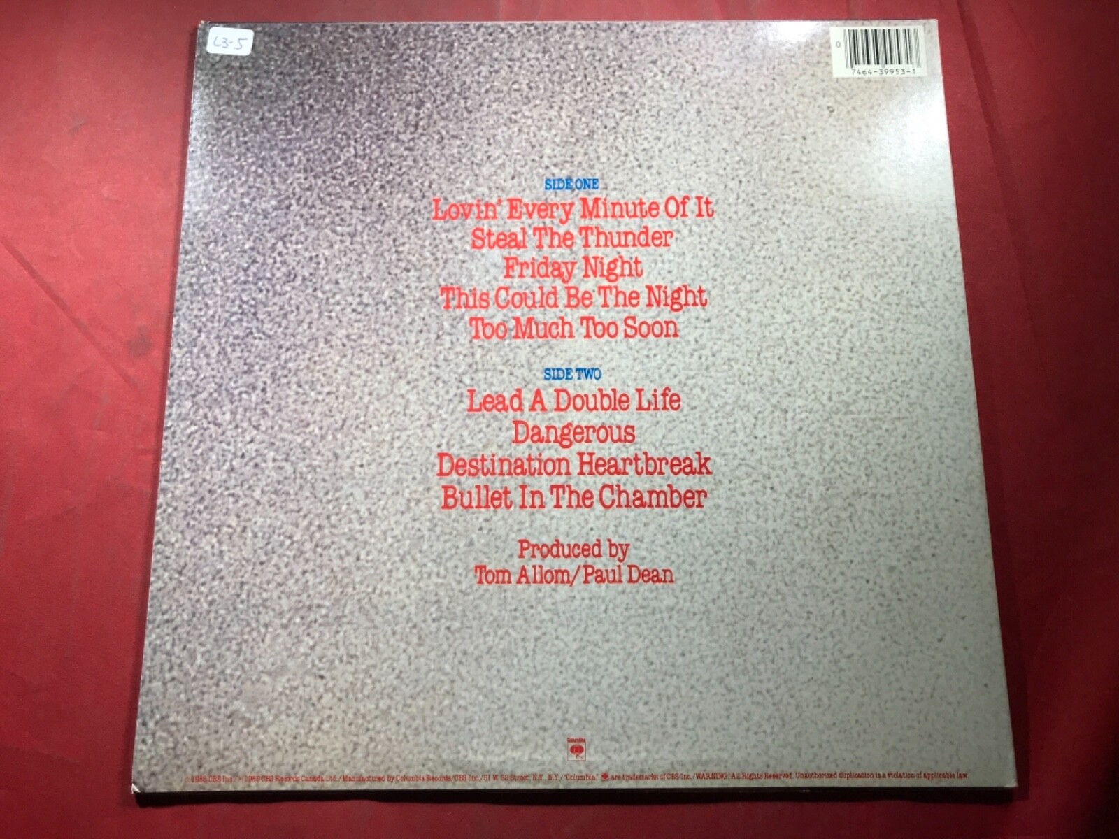 L3-5 LOVERBOY Lovin’ Every Minute Of It … 1985 … FC 39953 – RECORD – ROCK