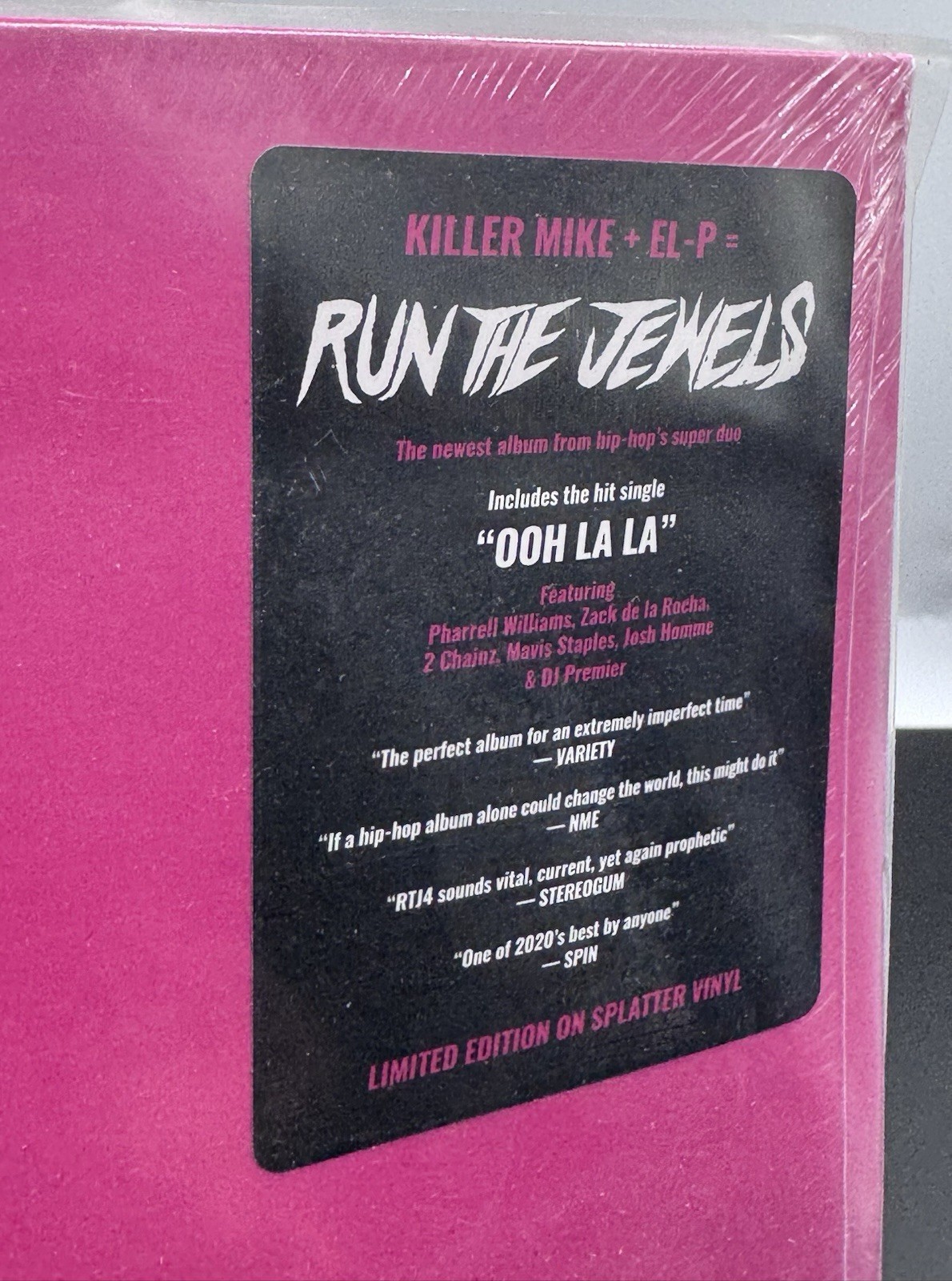 Run The Jewels 4, ltd ed clear vinyl with black/blue/pink splatter, 2LP
