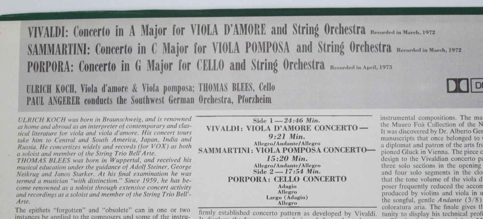 Vivaldi, Sammartini, Porpora string concerti (P. Angerer) Turnabout TVS 34574 nm