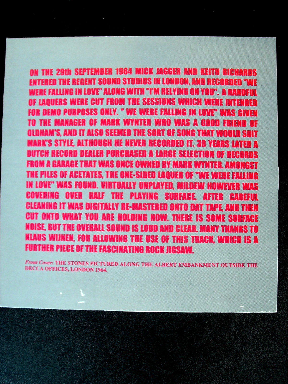 The Rolling Stones ” We Were Falling in Love RARE Unreleased Studio Track 7″ EMI