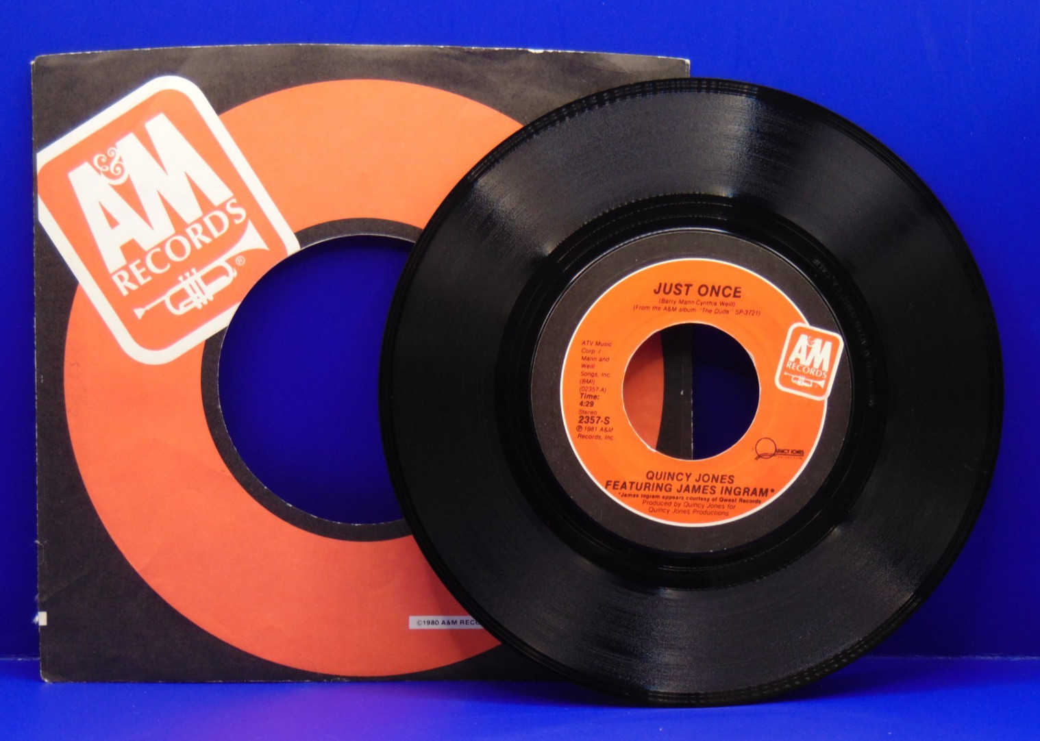 QUINCY JONES Just Once 45 RPM A&M 2357 NEAR MINT+ JAMES INGRAM