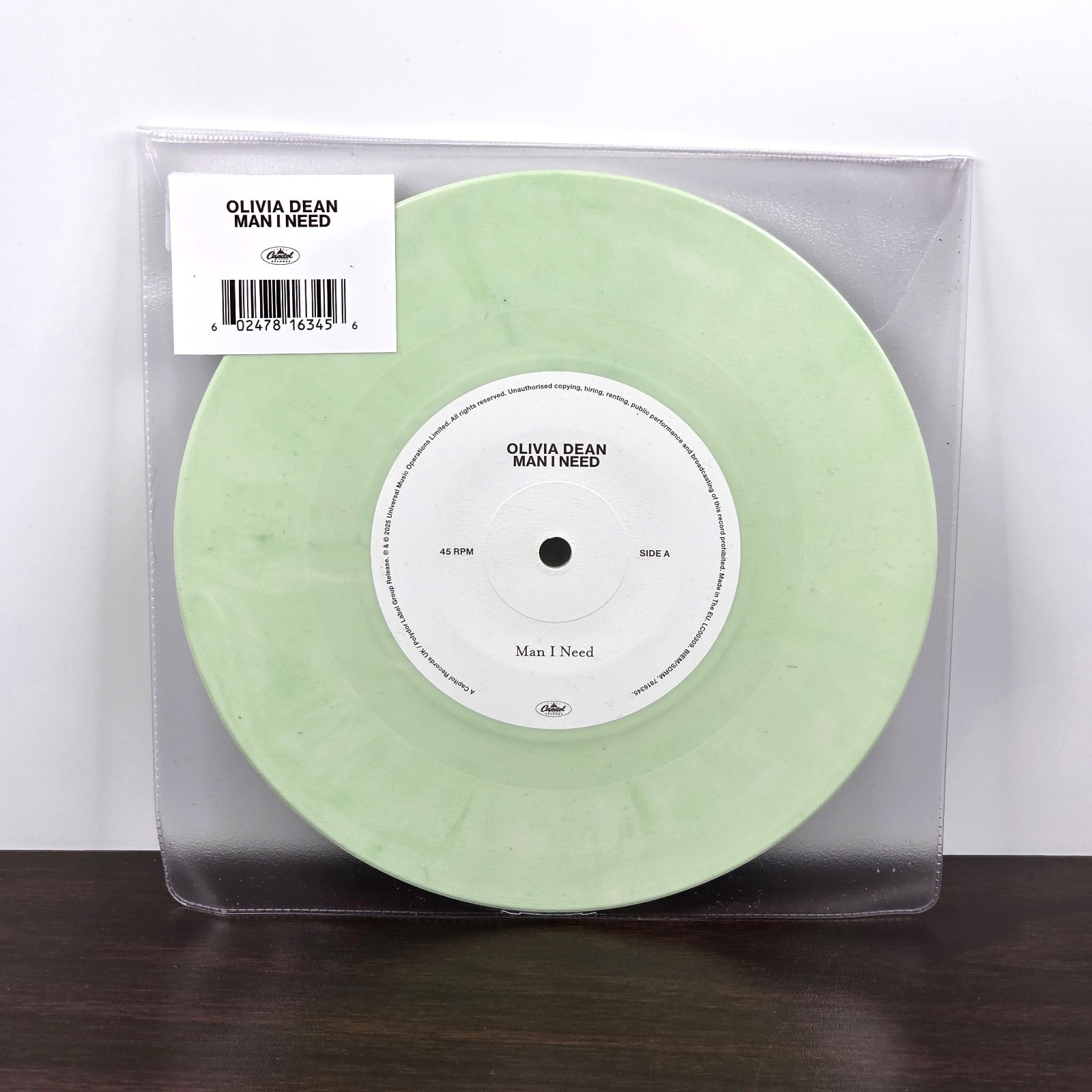 OLIVIA DEAN Man I Need Store Exclusive LIGHT GREEN MARBLE Color 7 Inch Vinyl