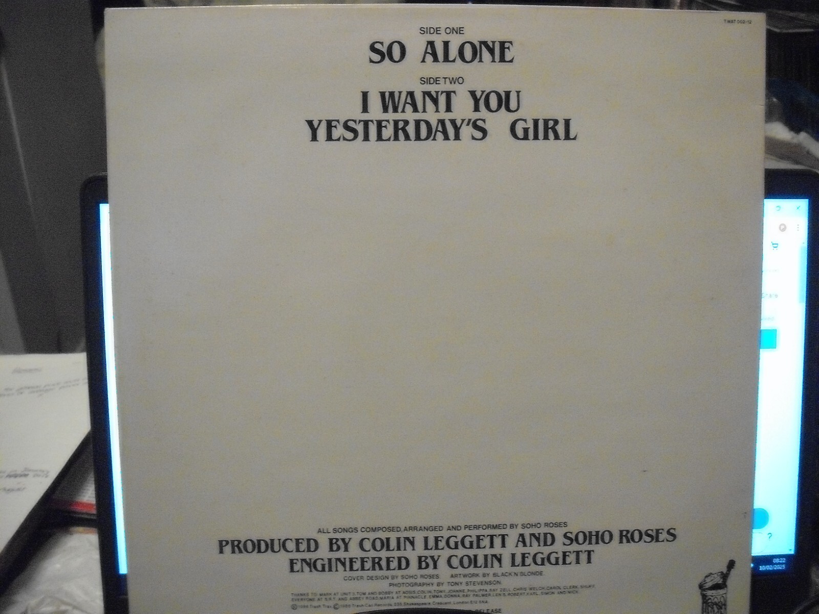 Soho Roses – So Alone – Trash Can Records 12″ – TWAT 002 – Glam Classic – Ex-