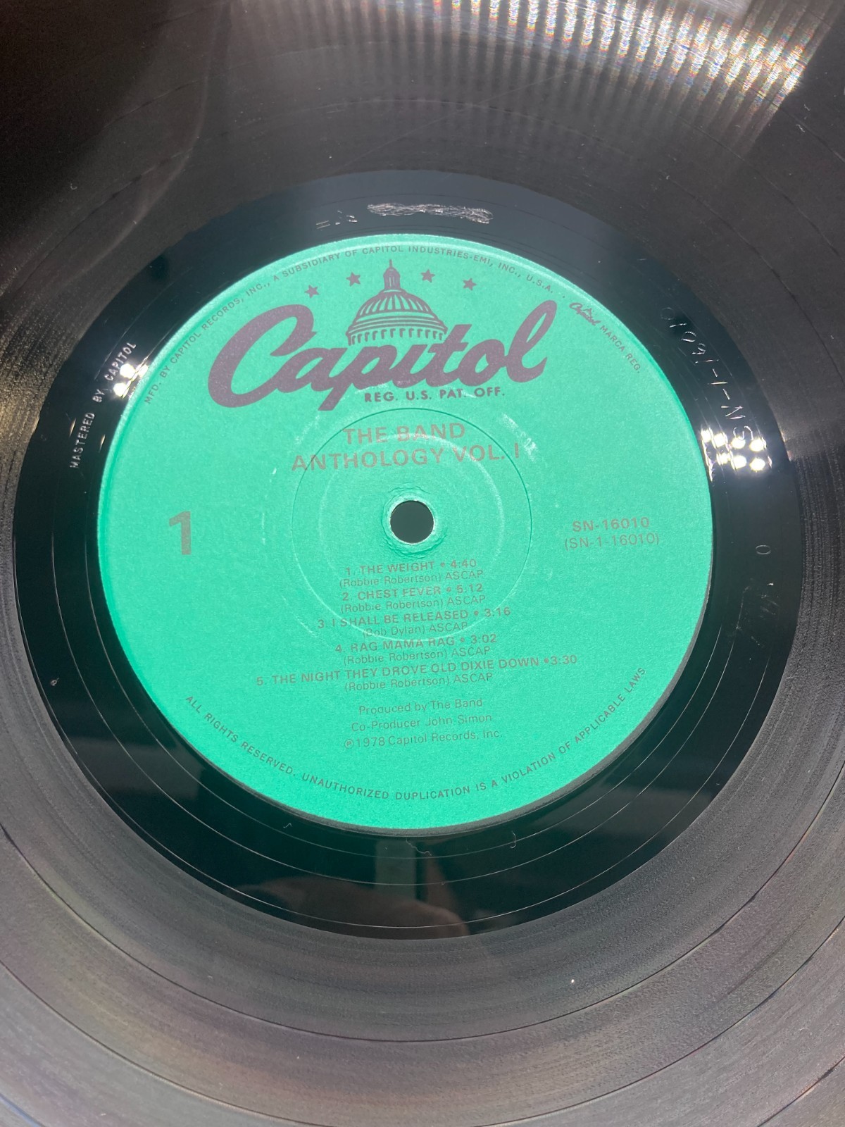The Band Anthology Volume I Vintage Vinyl LP 1981 Capitol Record SN-16010
