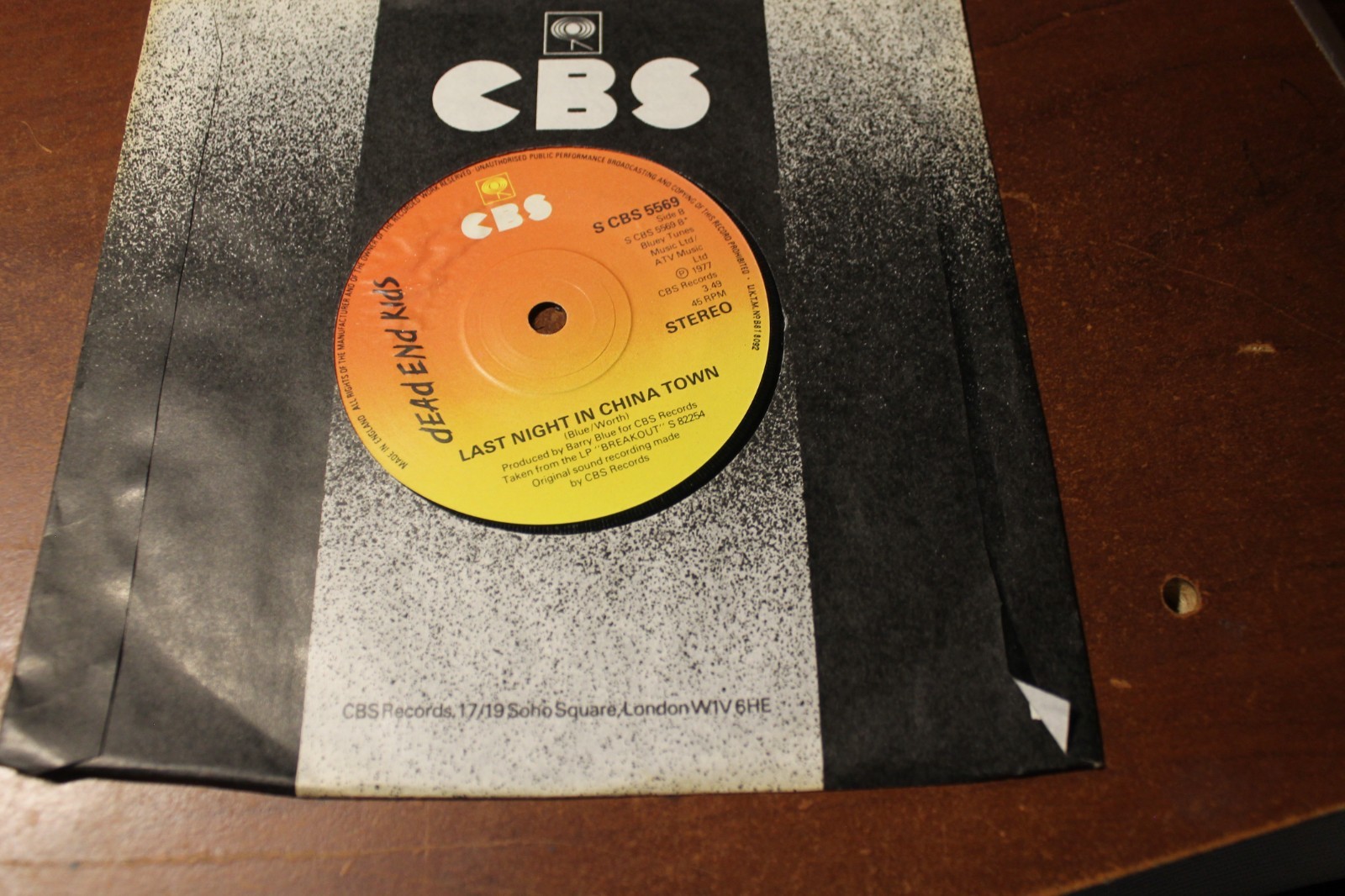 DEAD END KIDS LAST NIGHT IN CHINA TOWN / GLAD ALL OVER IMPORT 45 RPM RECORD