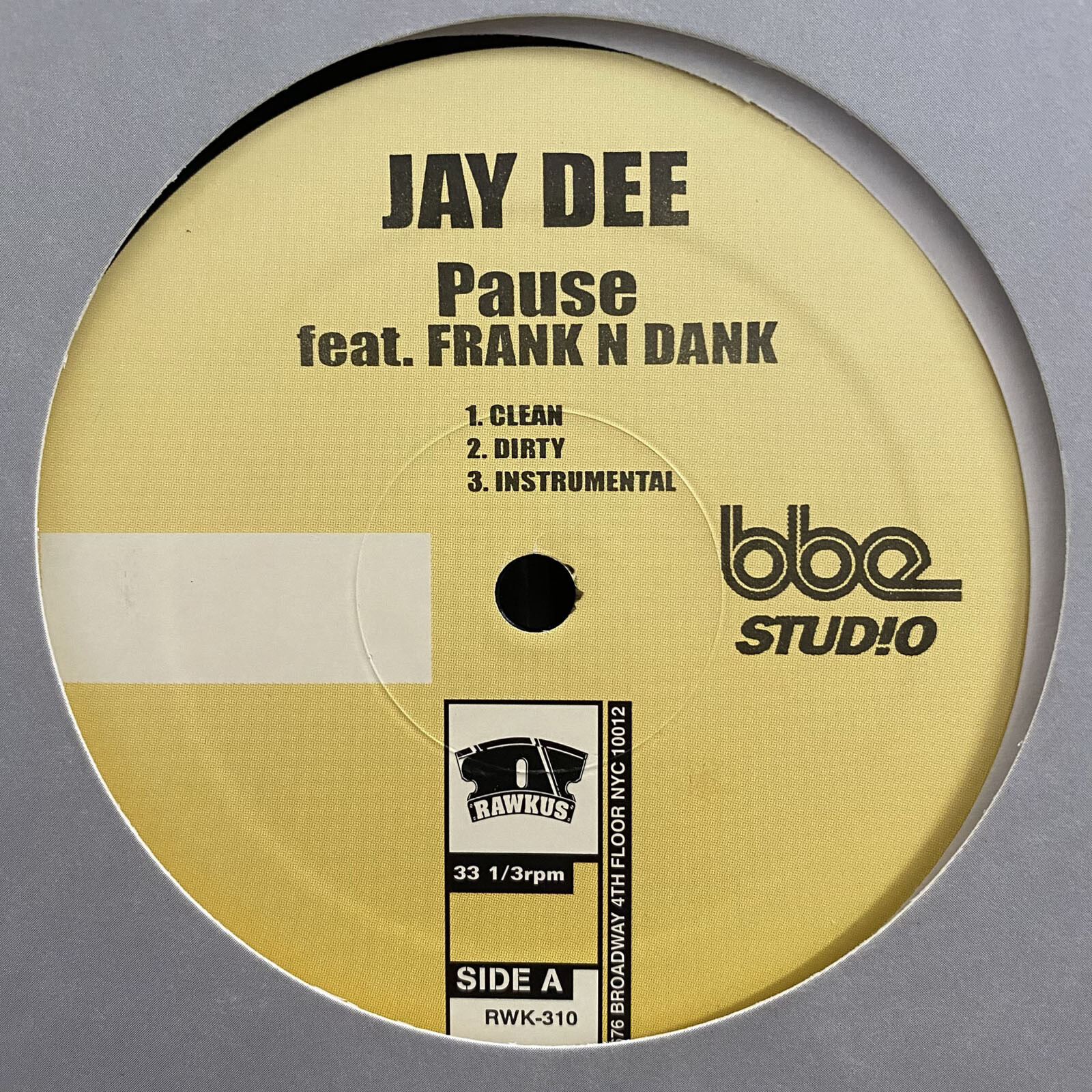 JAY DEE – PAUSE b/w TRACK (12″) 2001 RARE!! FRANK N DANK + PHAT KAT + J DILLA