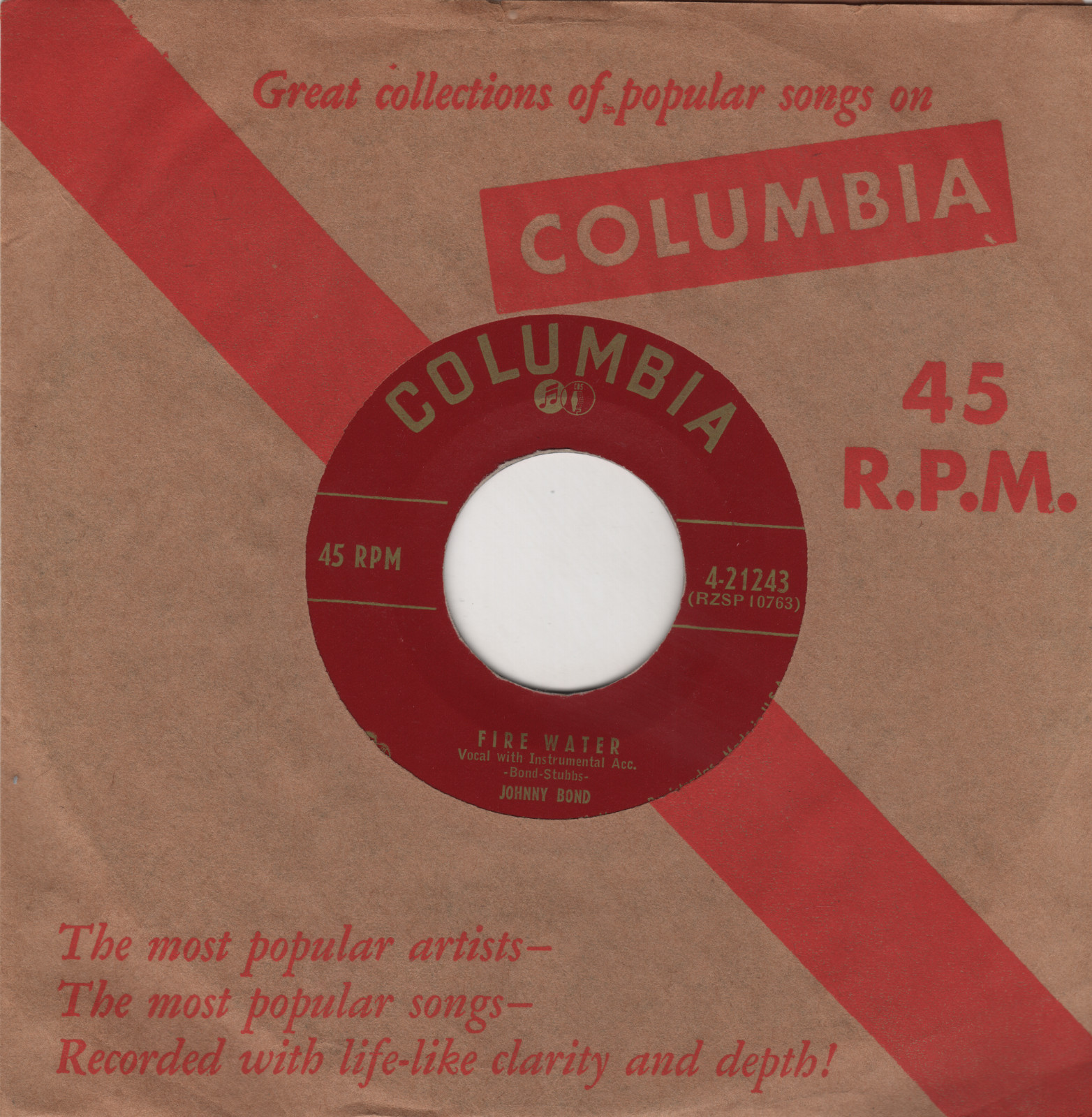 HILLBILLY BOPPER – JOHNNY BOND – Fire Water/Old Man Blues COLUMBIA