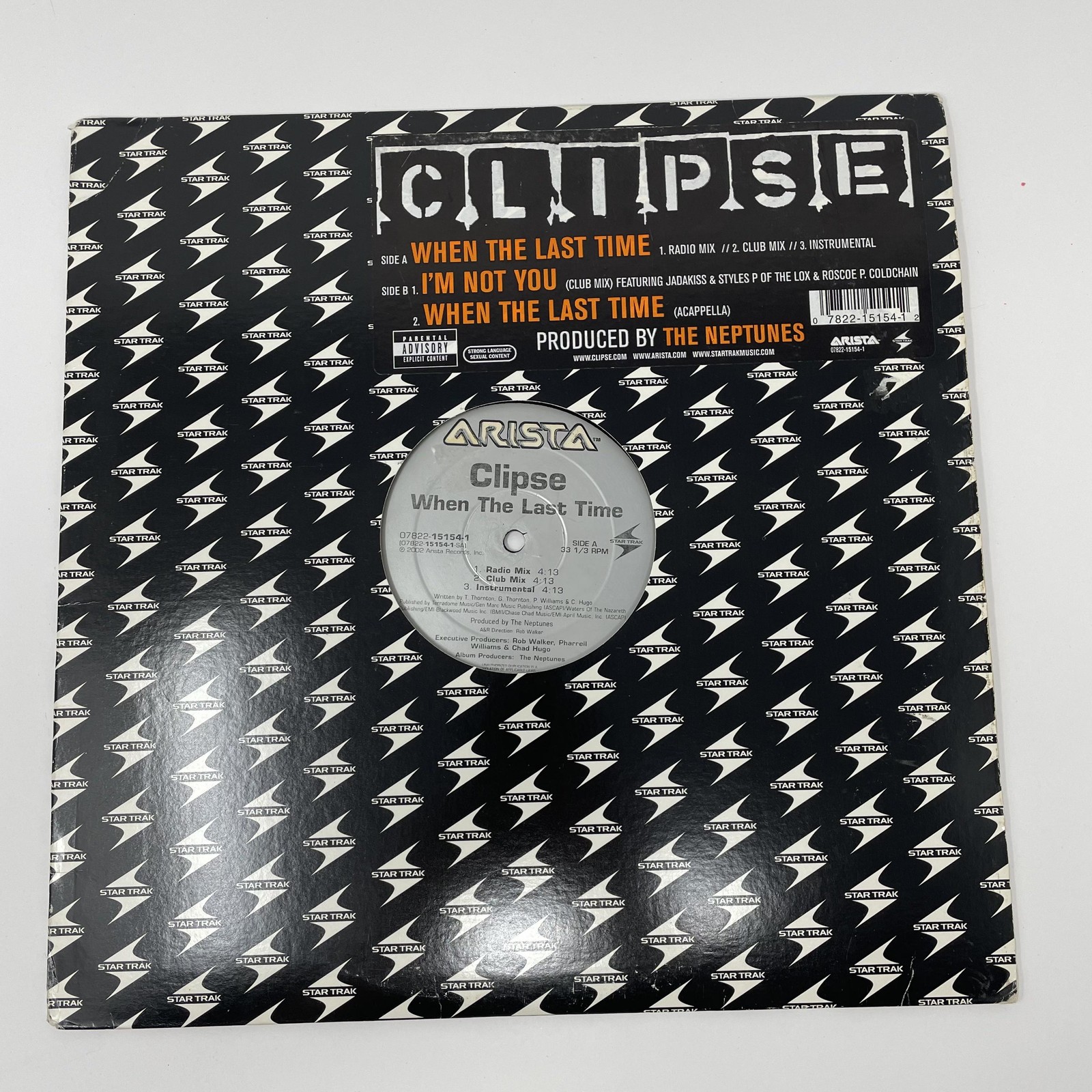 Clipse Vinyl 12″ Single When The Last Time Hip Hop Rap Arista 2002 Neptunes