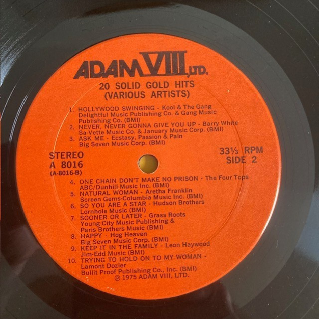 Various – 20 Solid Gold Hits LP (1975) Adam VIII Ltd. – A 8016. VG+/VG++