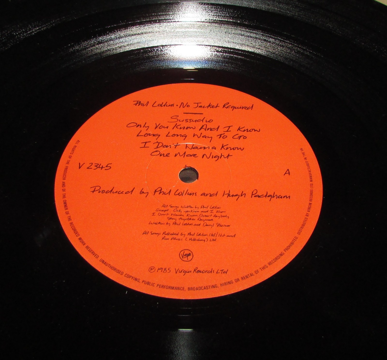 PHIL COLLINS No Jacket Required ORIG 1st UK 1985 VIRGIN + Inner GENESIS
