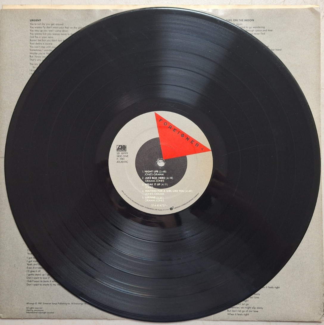 Foreigner ~ 4 (Atlantic 1981 SD 16999) Vinyl w/ Juke Box Hero Urgent