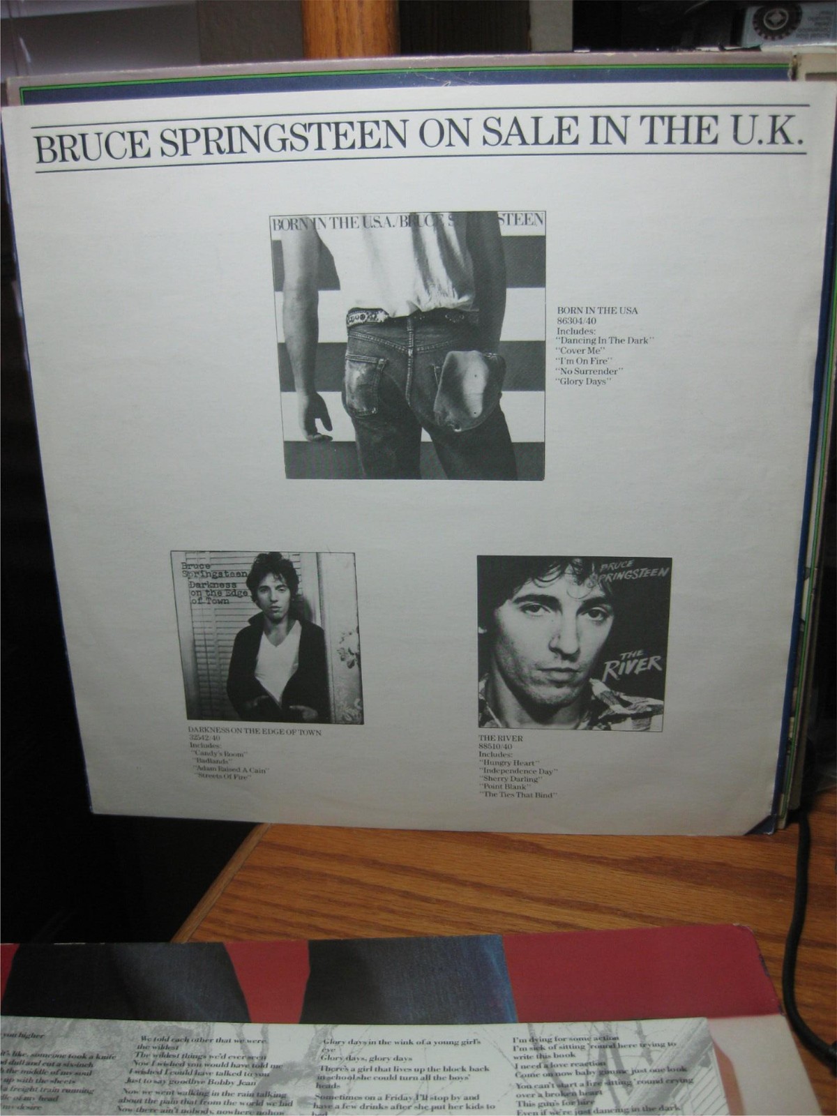 Born in the U.S.A Bruce Springsteen Made ENGLAND blue photo lyrics inner sleeve+