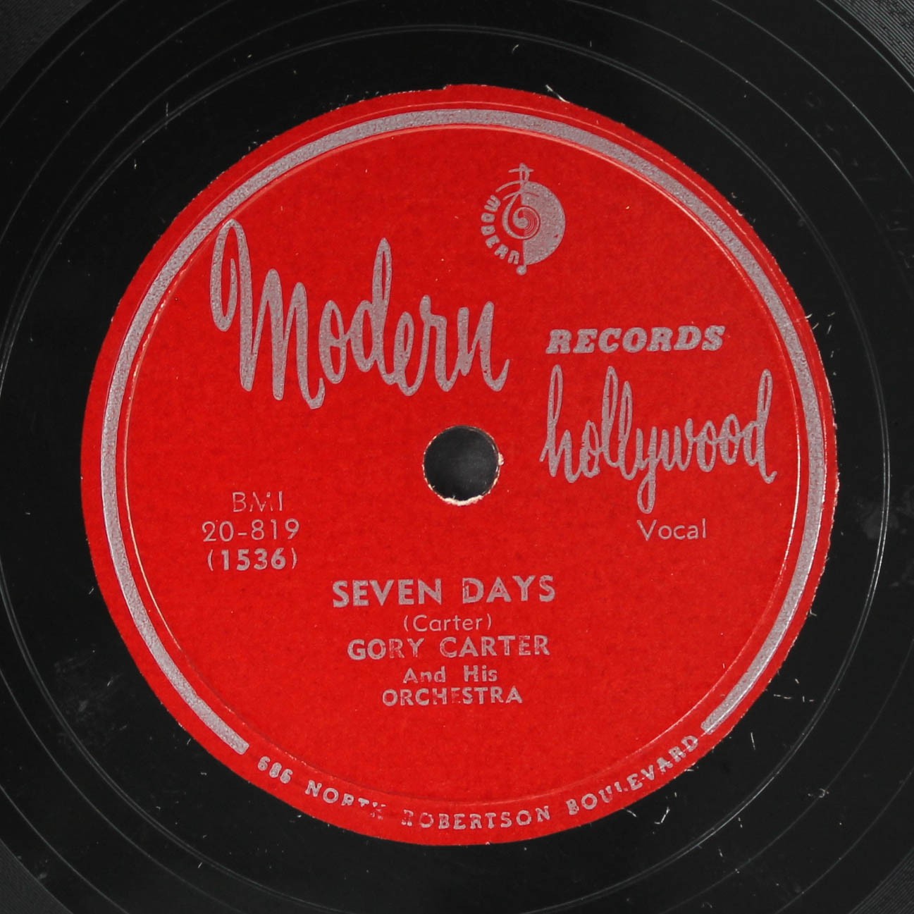 GORY CARTER: seven days / when night falls MODERN Single 78 RPM