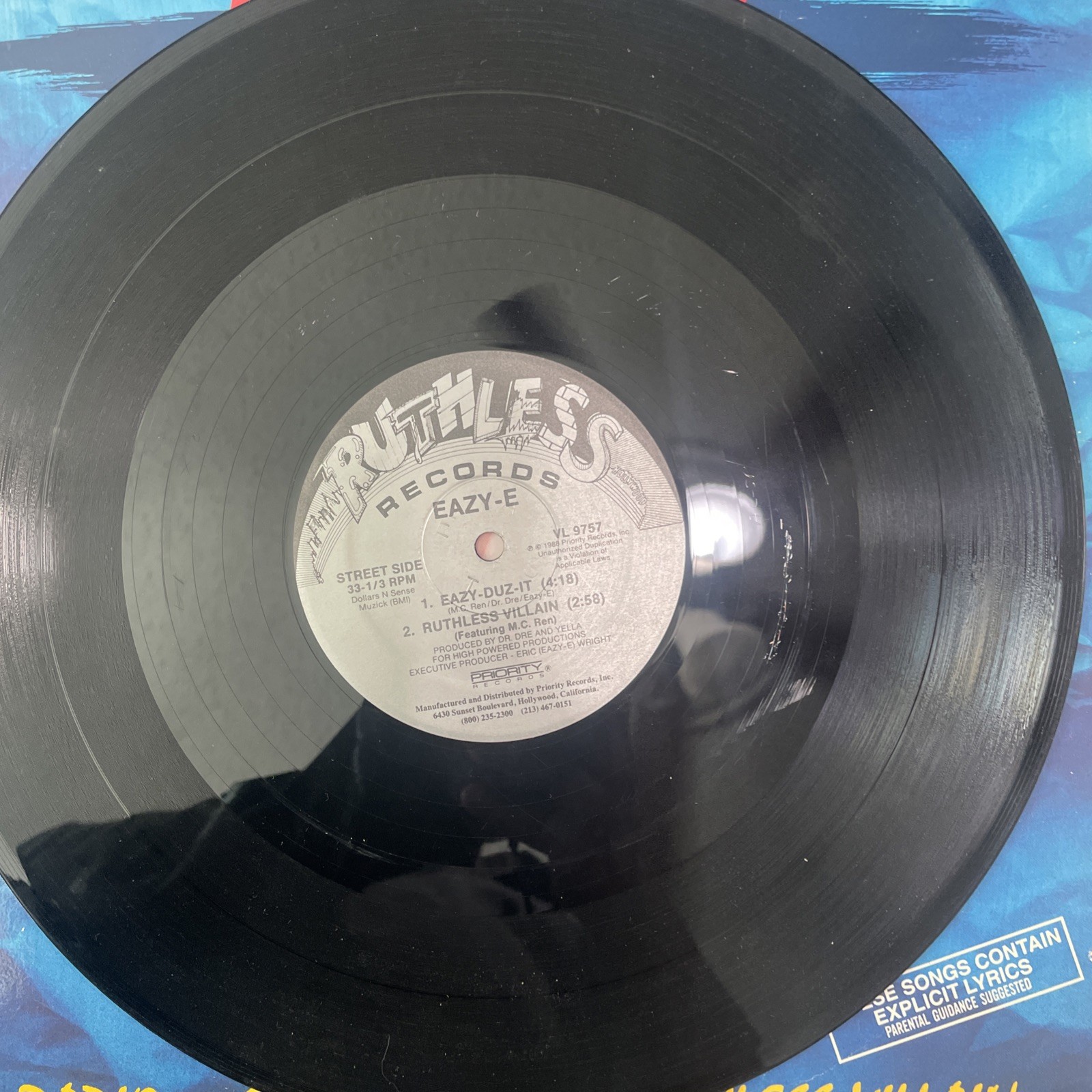 EAZY-E 12″ Vinyl Record EP w/ Eazy-Duz-It Radio +Ruthless Villain 1988 VL 9757