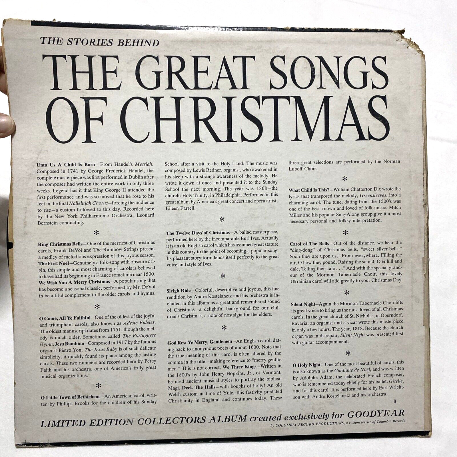 THE GREAT SONGS OF CHRISTMAS ’61 Vinyl 12″ LP 33 RPM Columbia Records XTV 69406